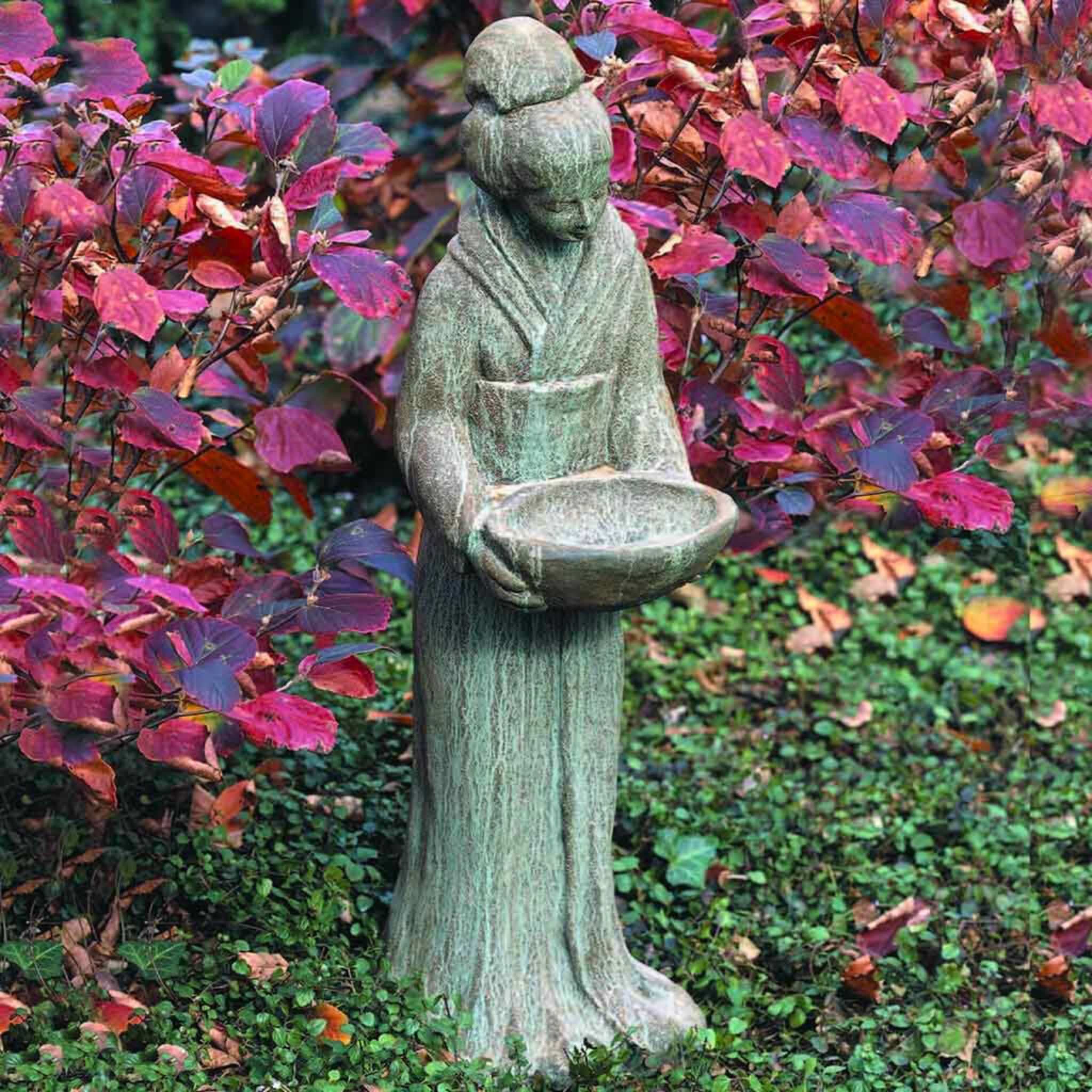 Oriental Maiden w/Bowl Concrete Garden Statue - Campania #OR31