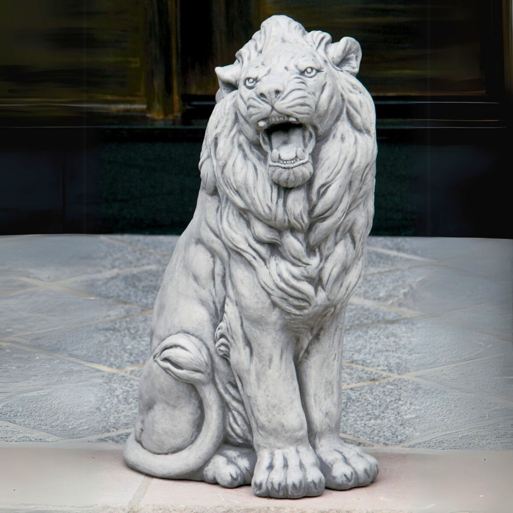 Sitting Lion Left & Right Concrete Statues - Massarellis