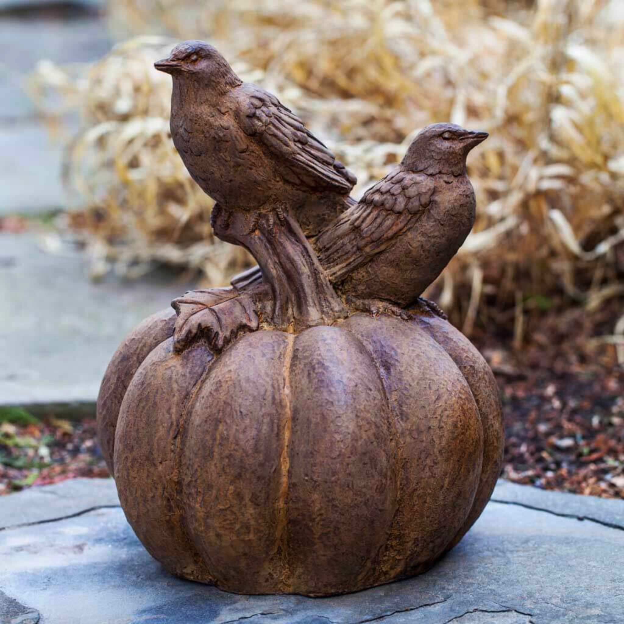 Birds on Pumpkin Concrete Garden Statue - Campania #A522