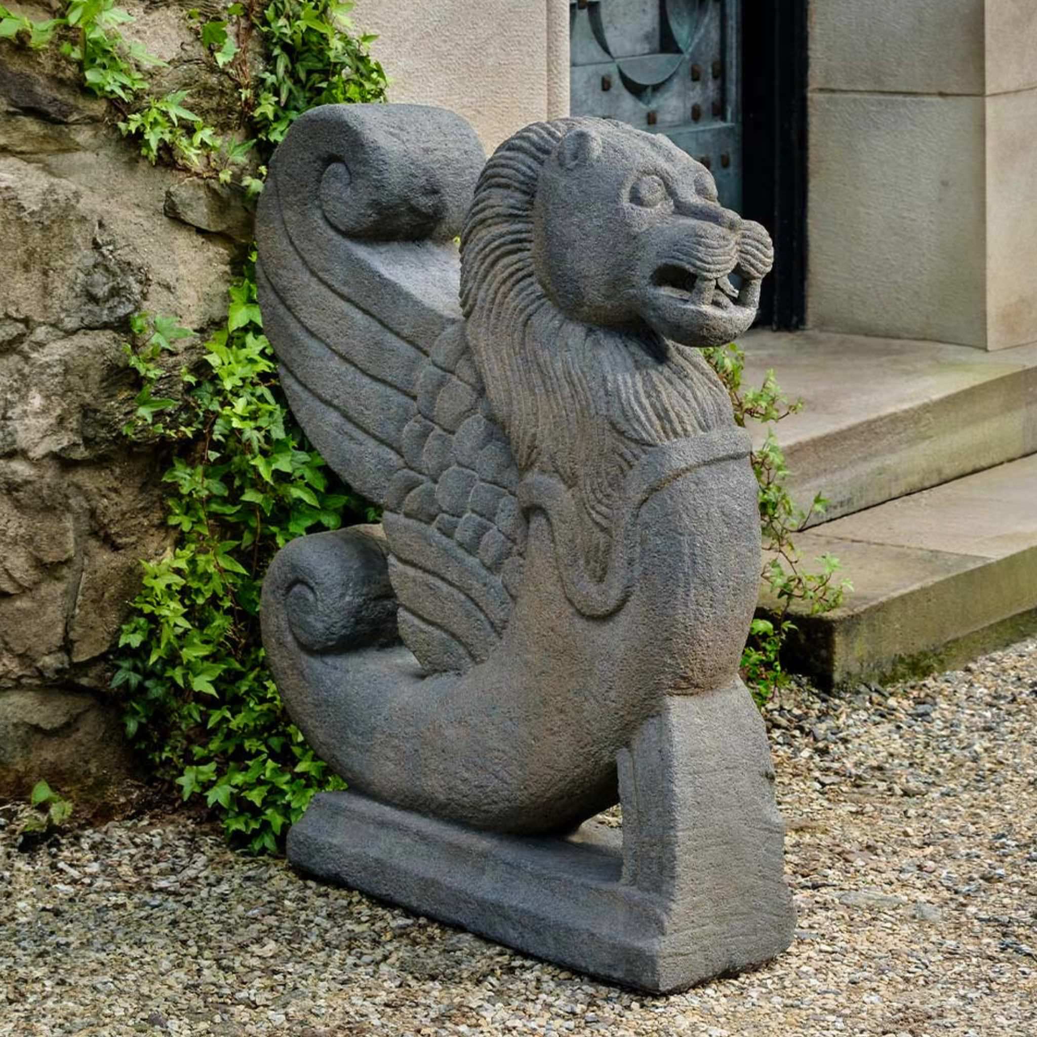 Antique Winged Lion Concrete Garden Statue - Campania #S547