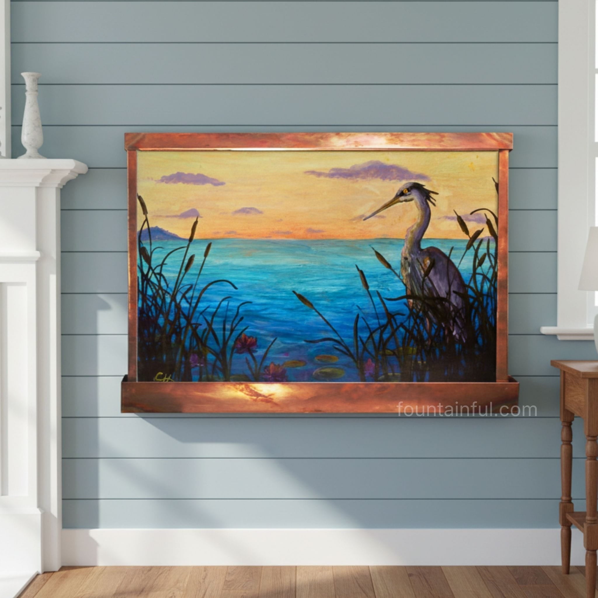 Blue Heron Wall Fountain Cameron Harvey - copper - bronze - bird