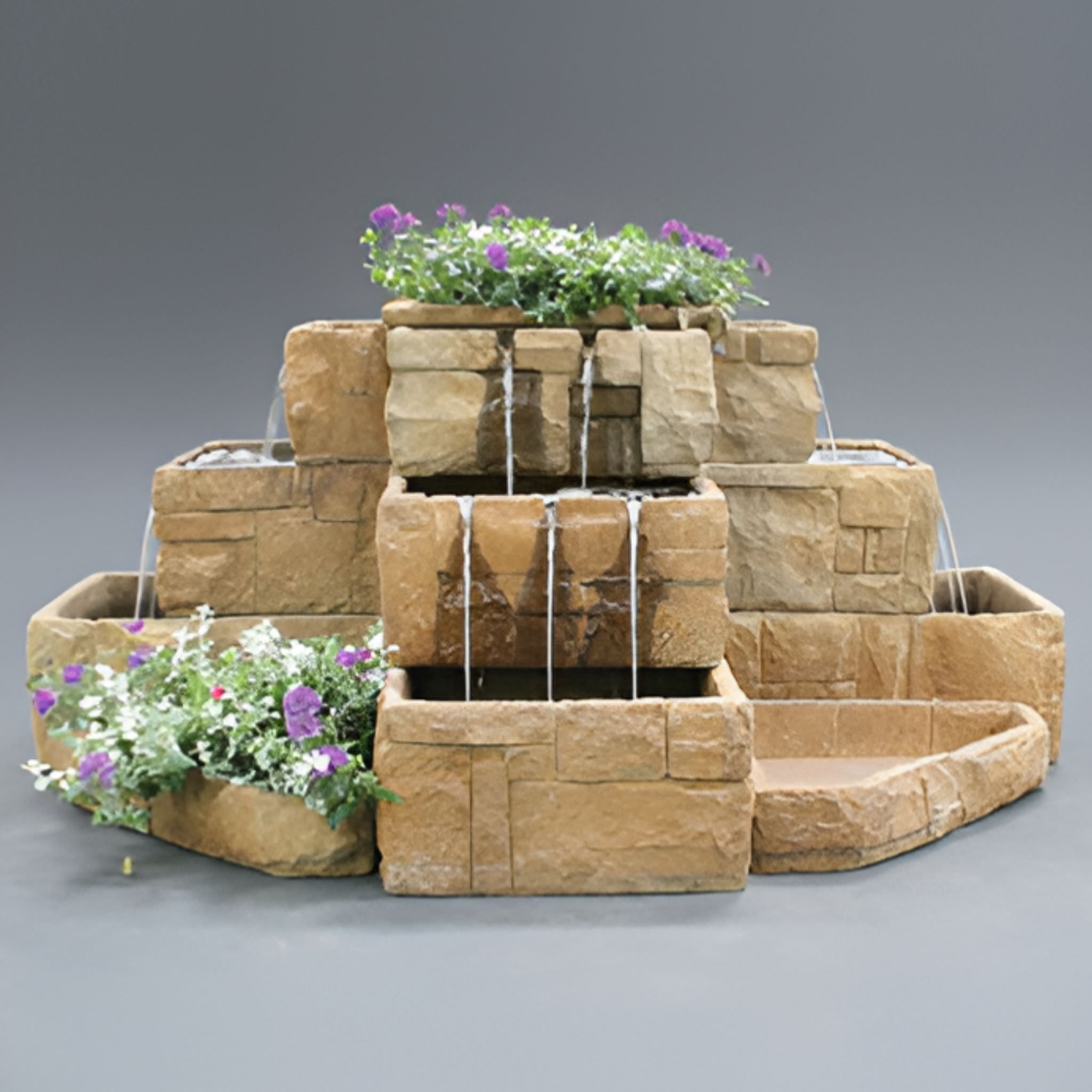 Courtyard 4-Sided Concrete Planter Fountain - Fiore #2121