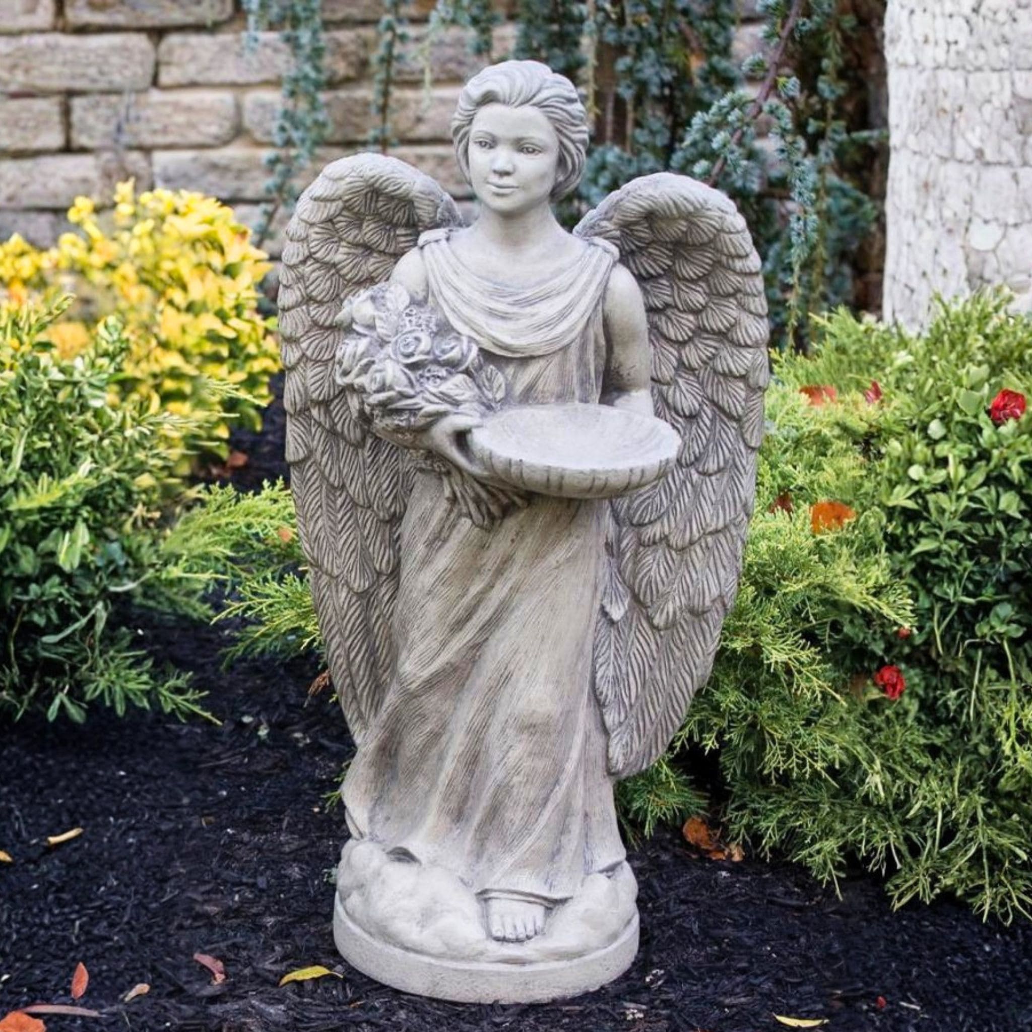 Rosebud Angel Concrete Bird Feeder - Massarellis #1325