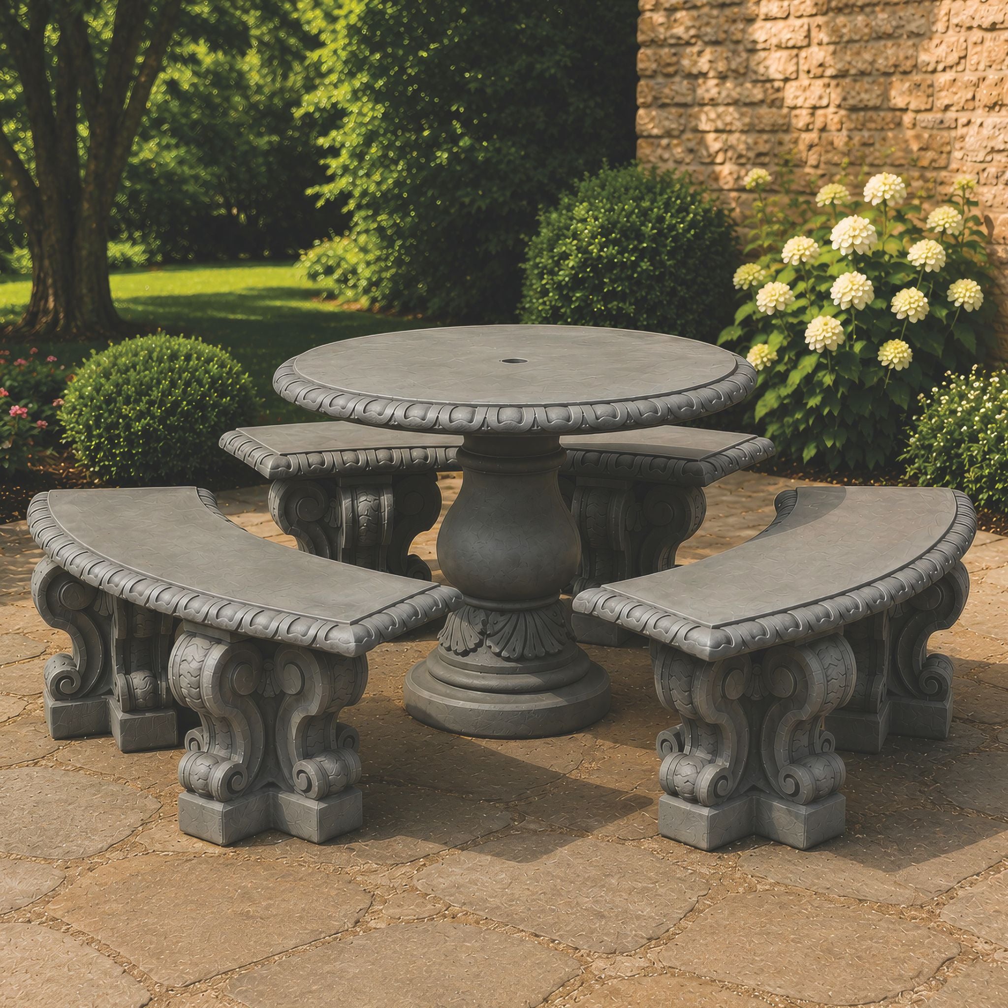 Verona Concrete Table Set - Massarellis #4850 Italian Patio Yard Decor