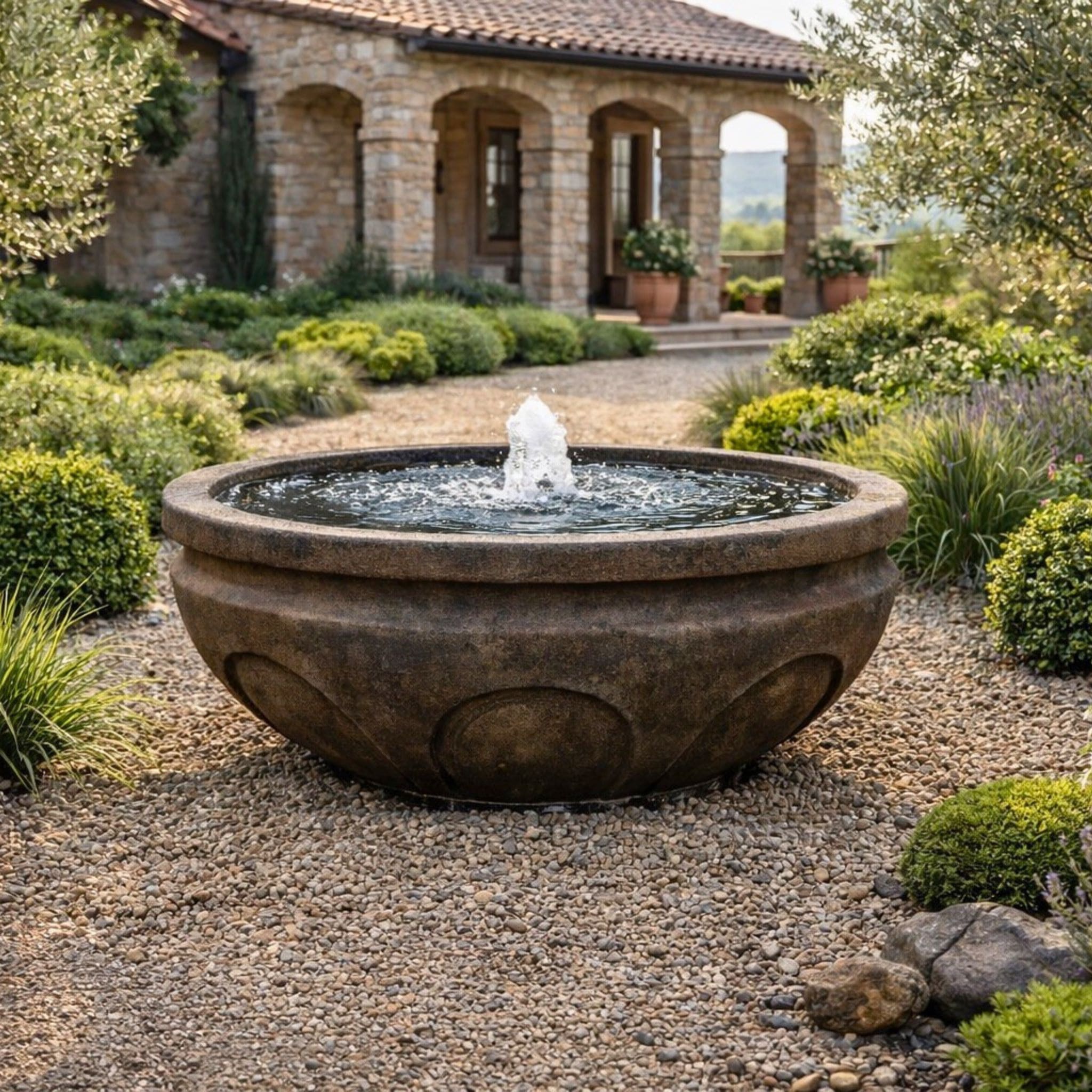 Baroque Italian Bubbler Concrete Fountain - Fiore #2056 - Mediterranean Garden Decor
