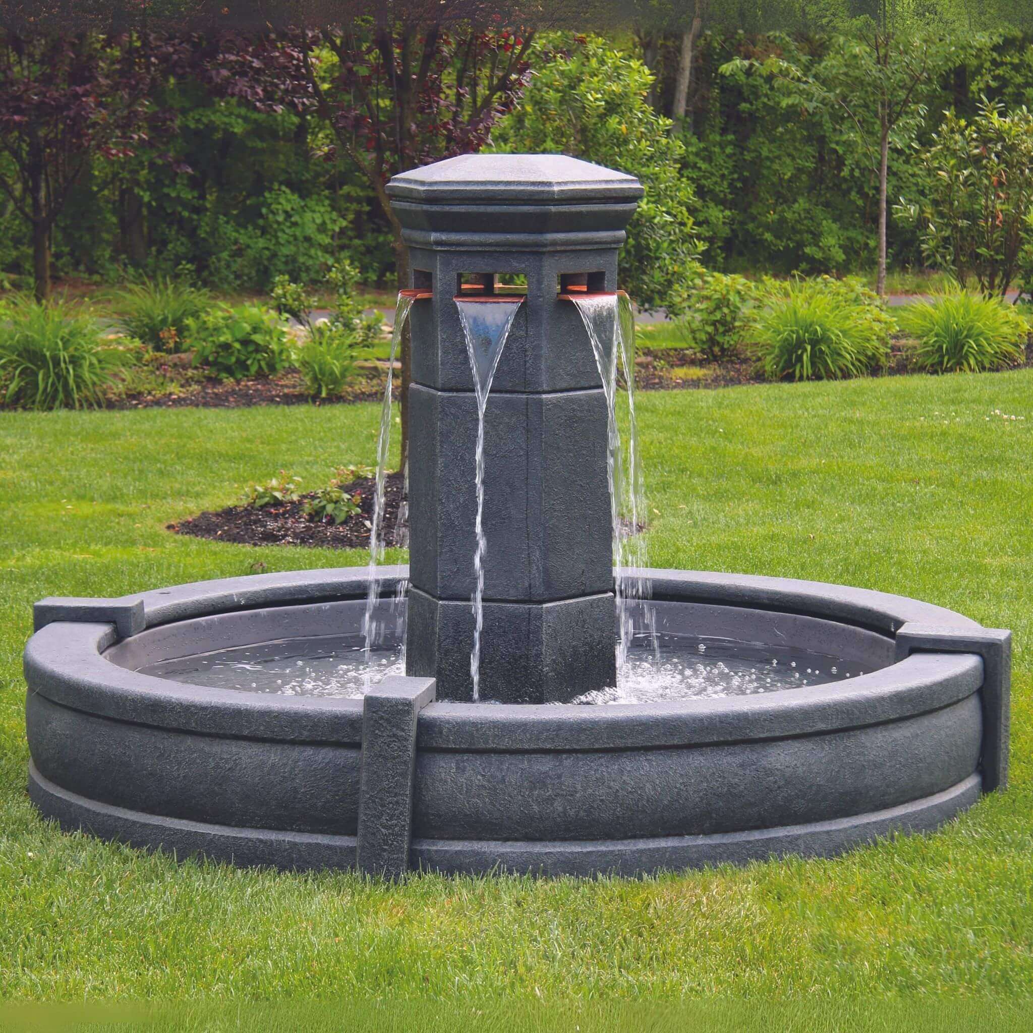 Volterra Column Concrete Fountain w/Pool - Massarellis #3878