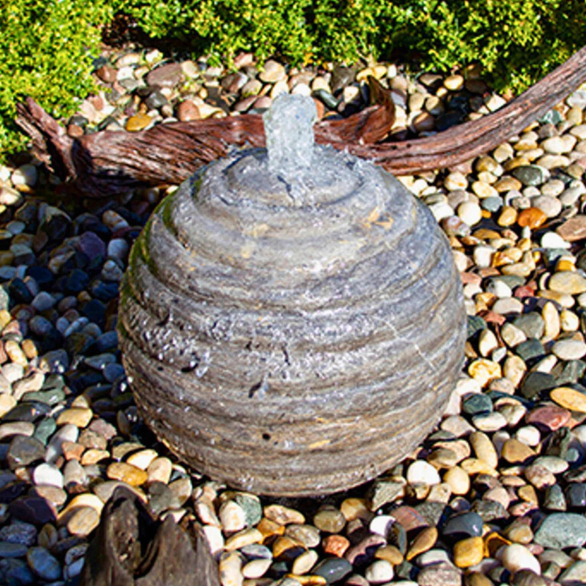 Smooth Ribbed Limestone Sphere Fountain - Complete Kit - Blue Thumb