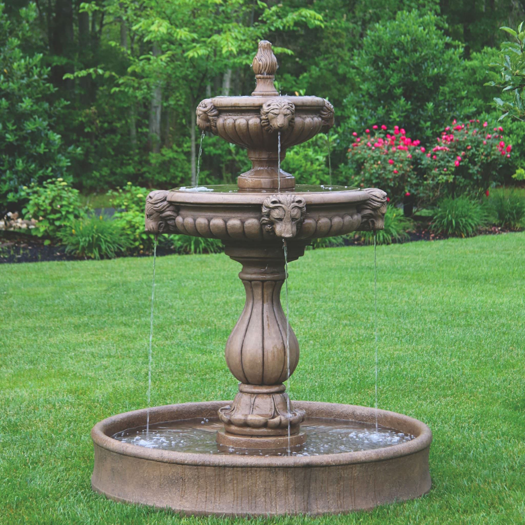 Classic Lion Head Concrete Pool Fountain - Massarellis #3552