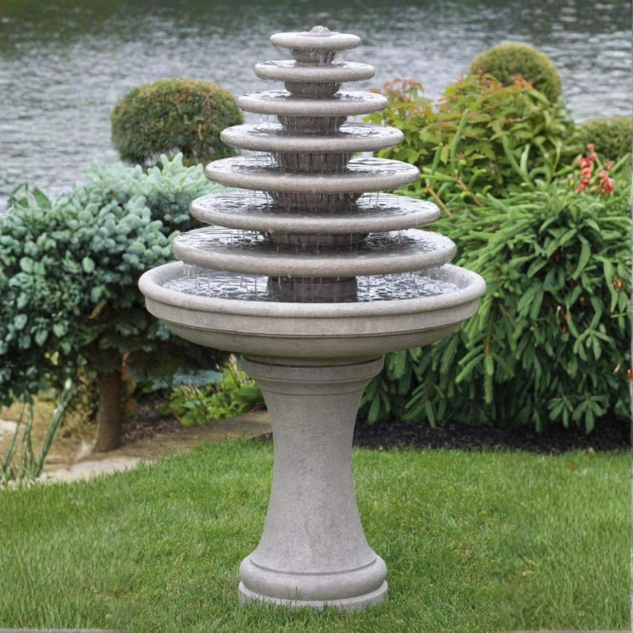 Gozo 7-Tier Concrete Garden Fountain - Massarellis #3663 - Mediterranean Decor