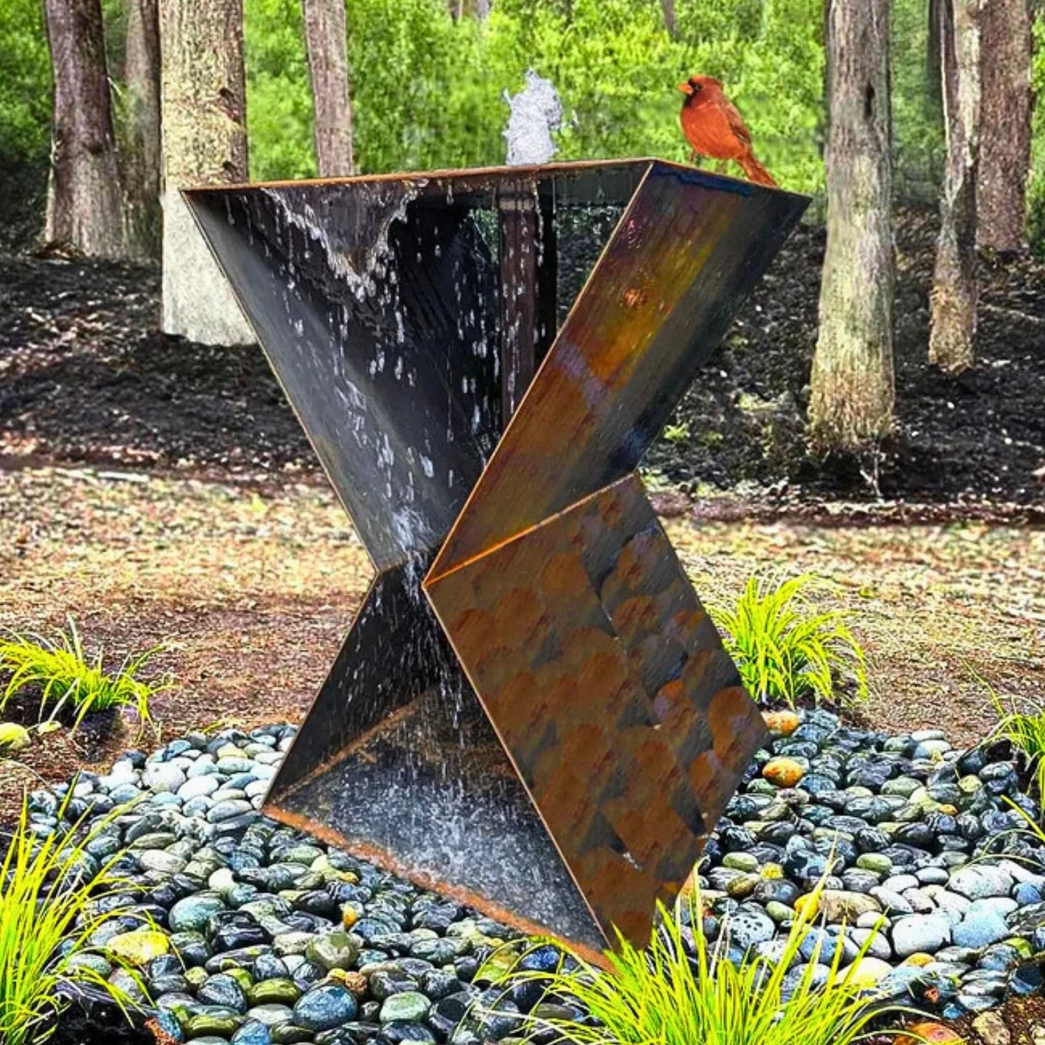 LX2 Modern Birdbath Fountain in Corten Steel