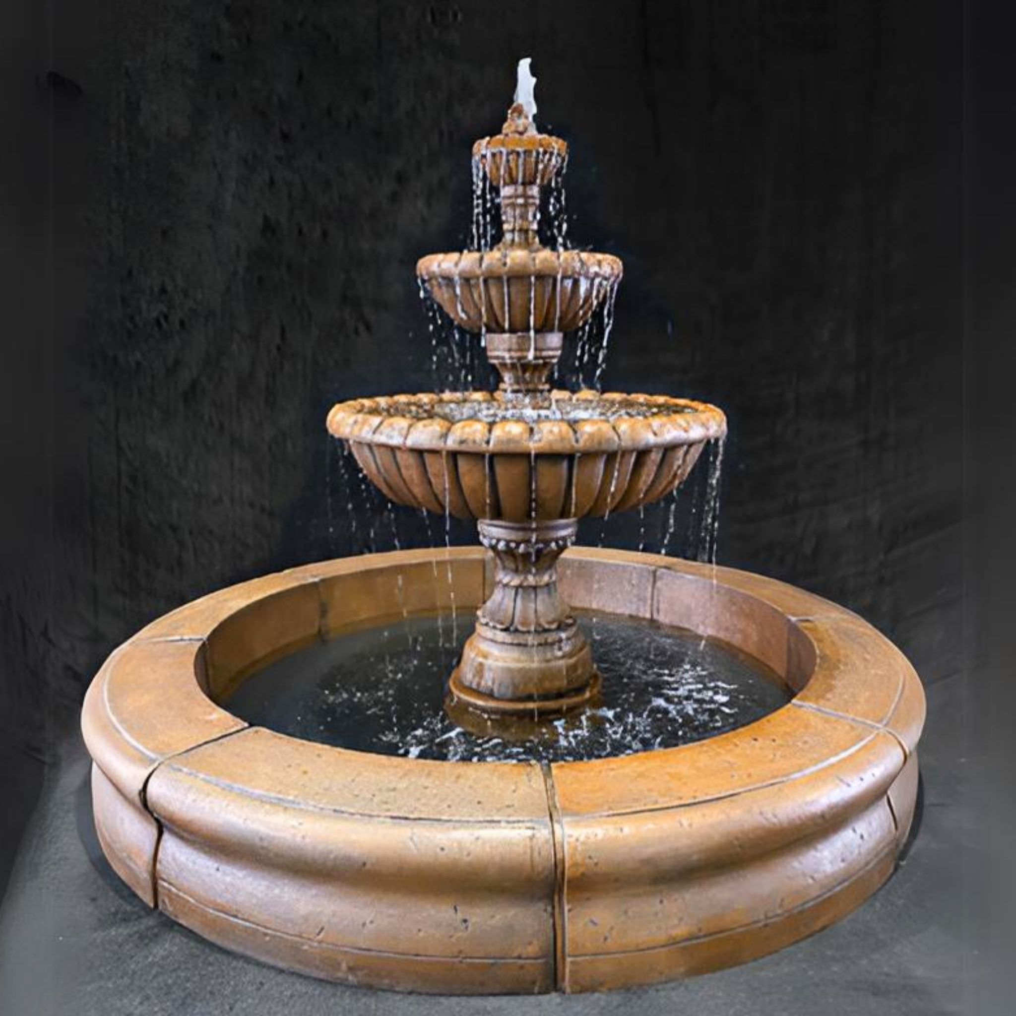  Marsala 3-Tier Concrete Fountain with Basin - Fiore #AV113FRB