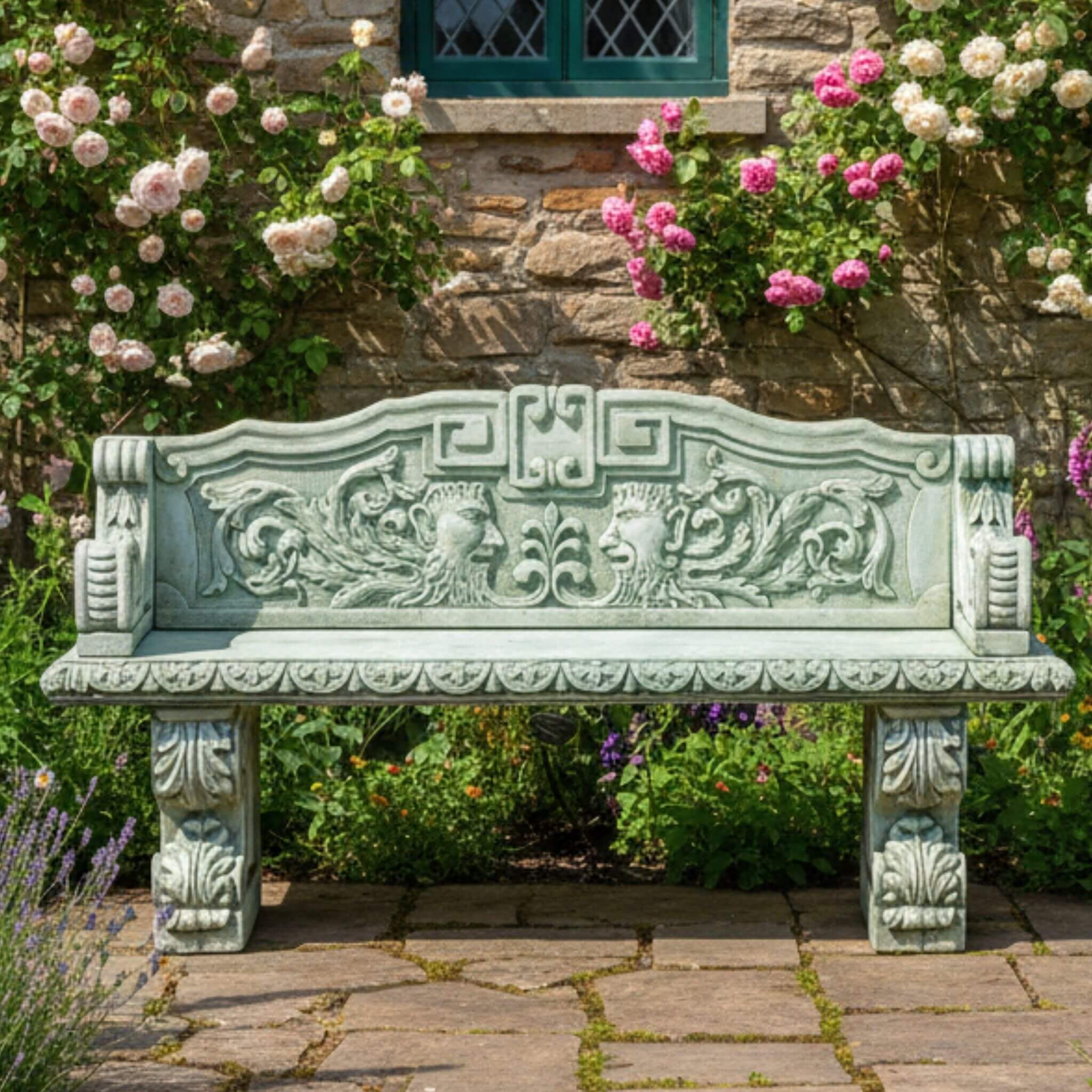 Green Man Concrete Garden Bench - Giannini #522