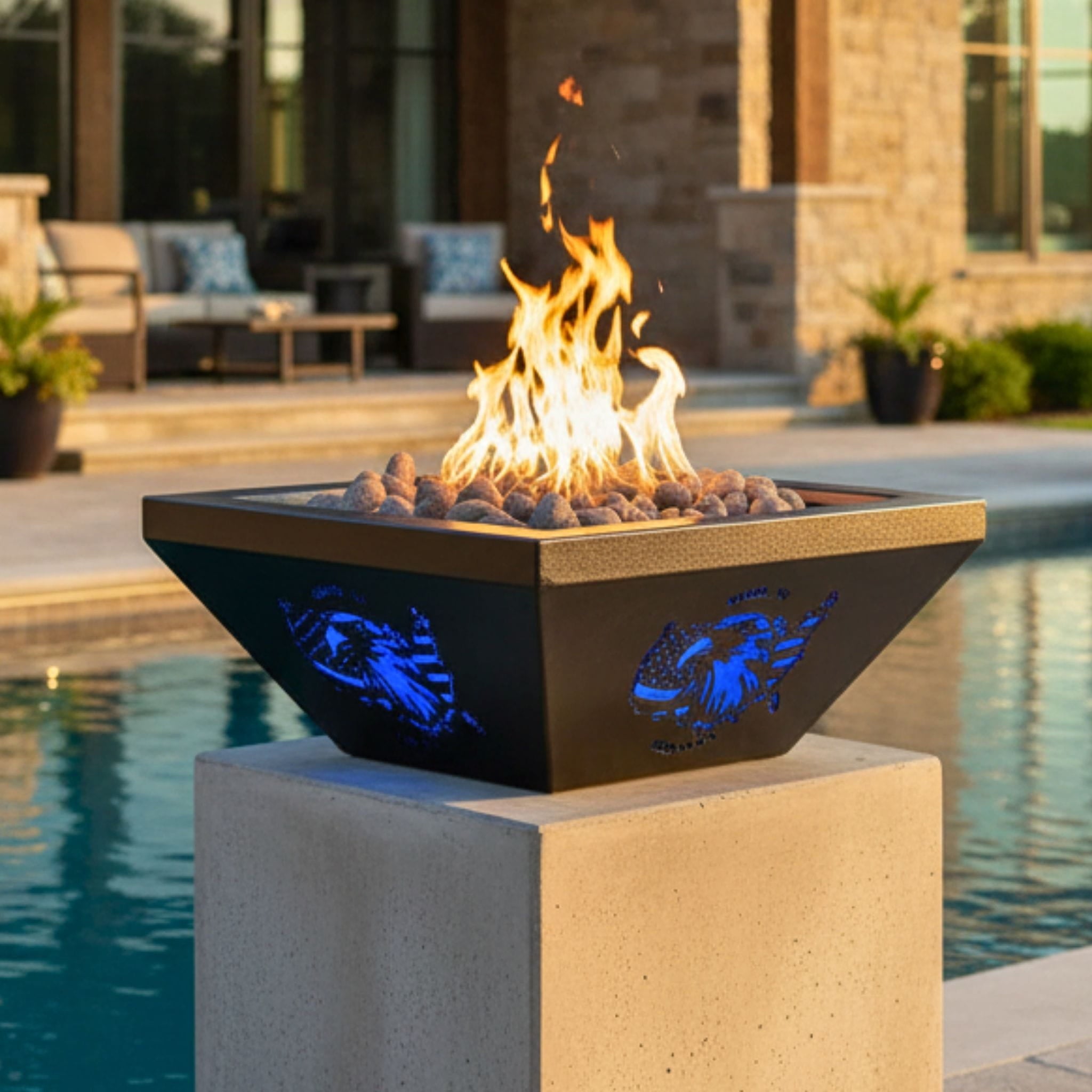 Eagle Head "Made in the USA" Steel Fire Bowl for the Pool - Outdoor Plus