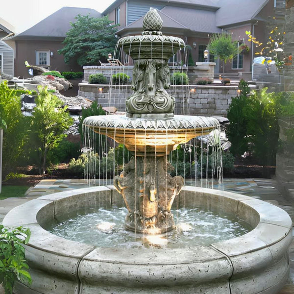 Cavalli 2-Tier Concrete Fountain with Basin - Fiore Stone