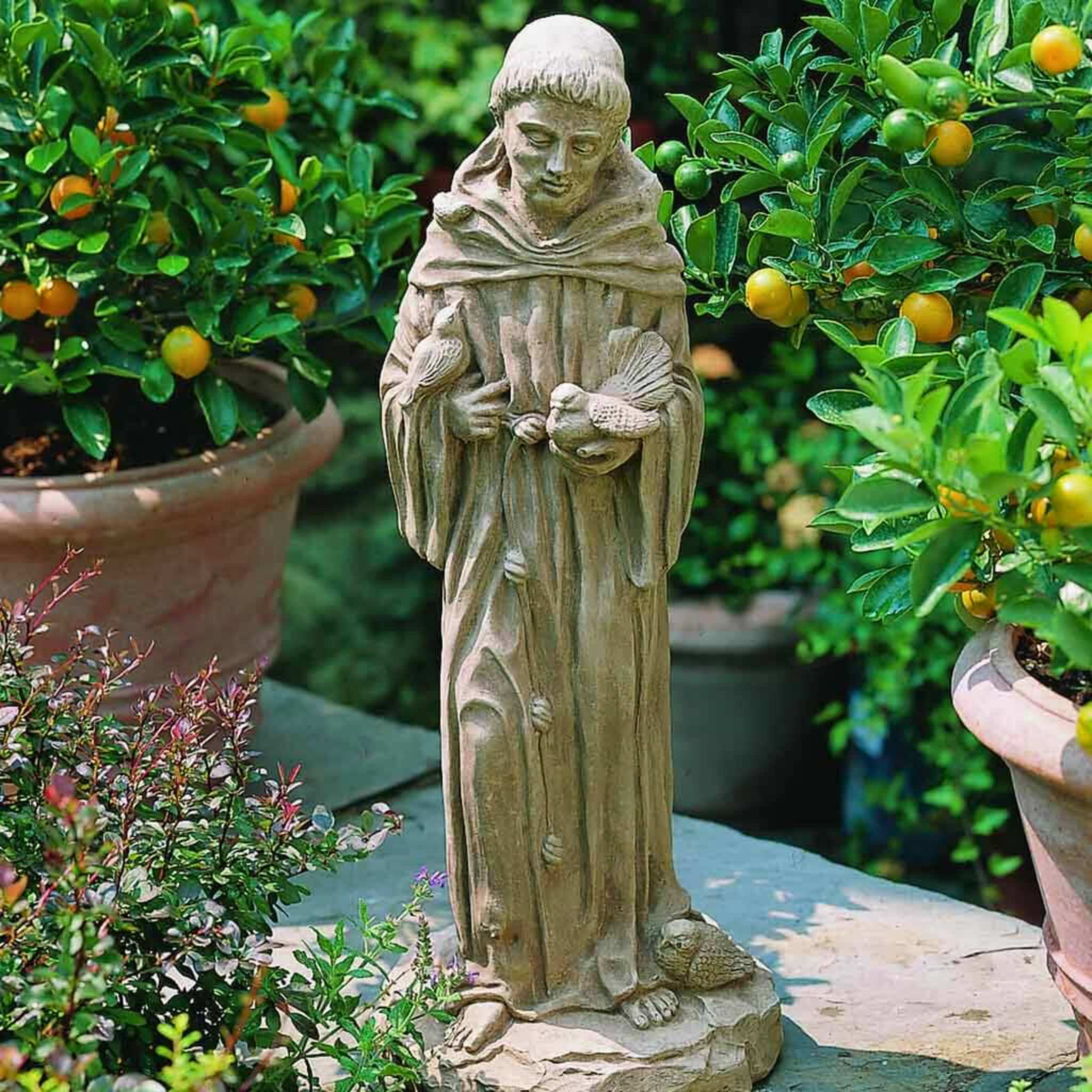 25" St. Francis with Birds Concrete Garden Statue - Campania #R052