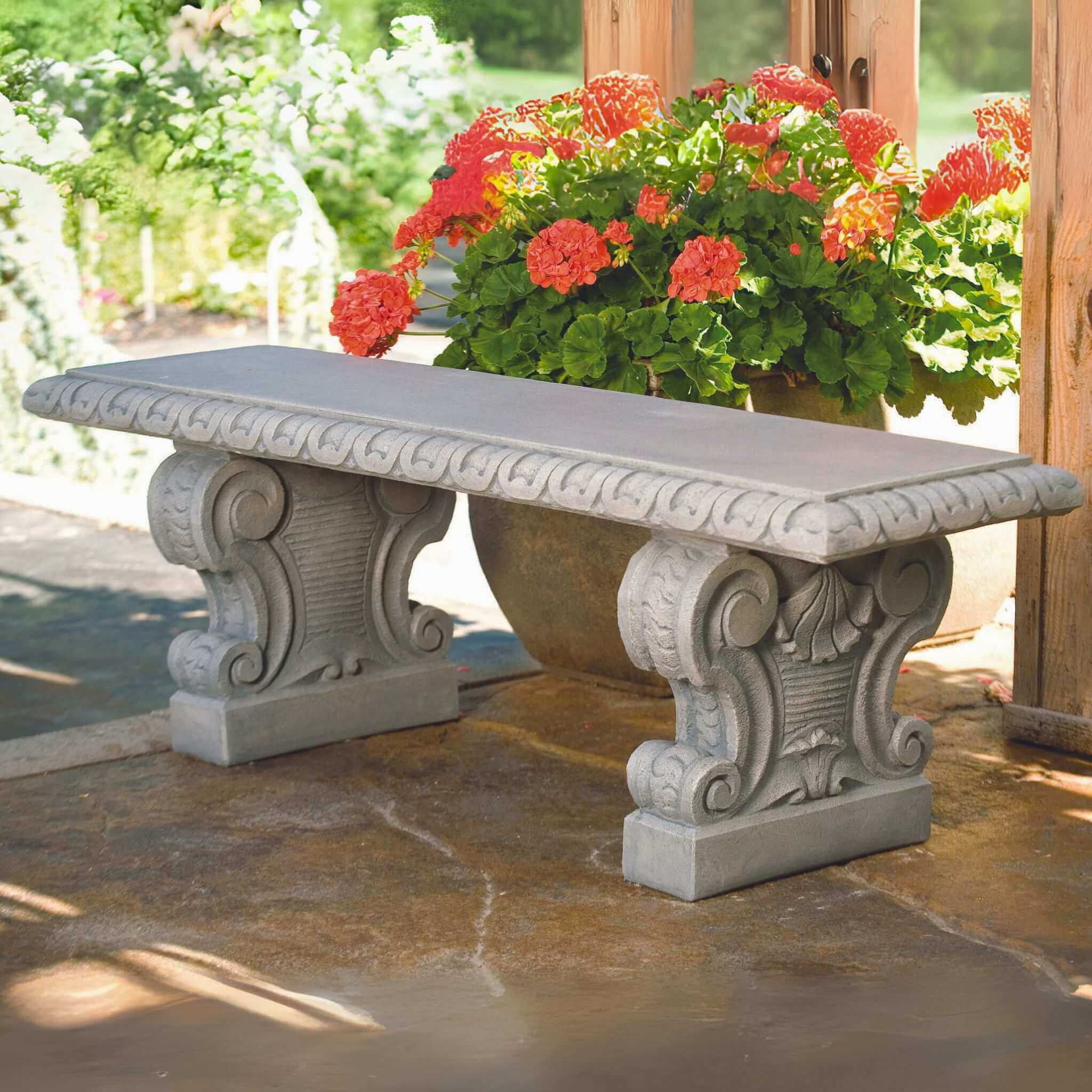  Verona Straight Concrete Garden Bench - Massarellis #4249