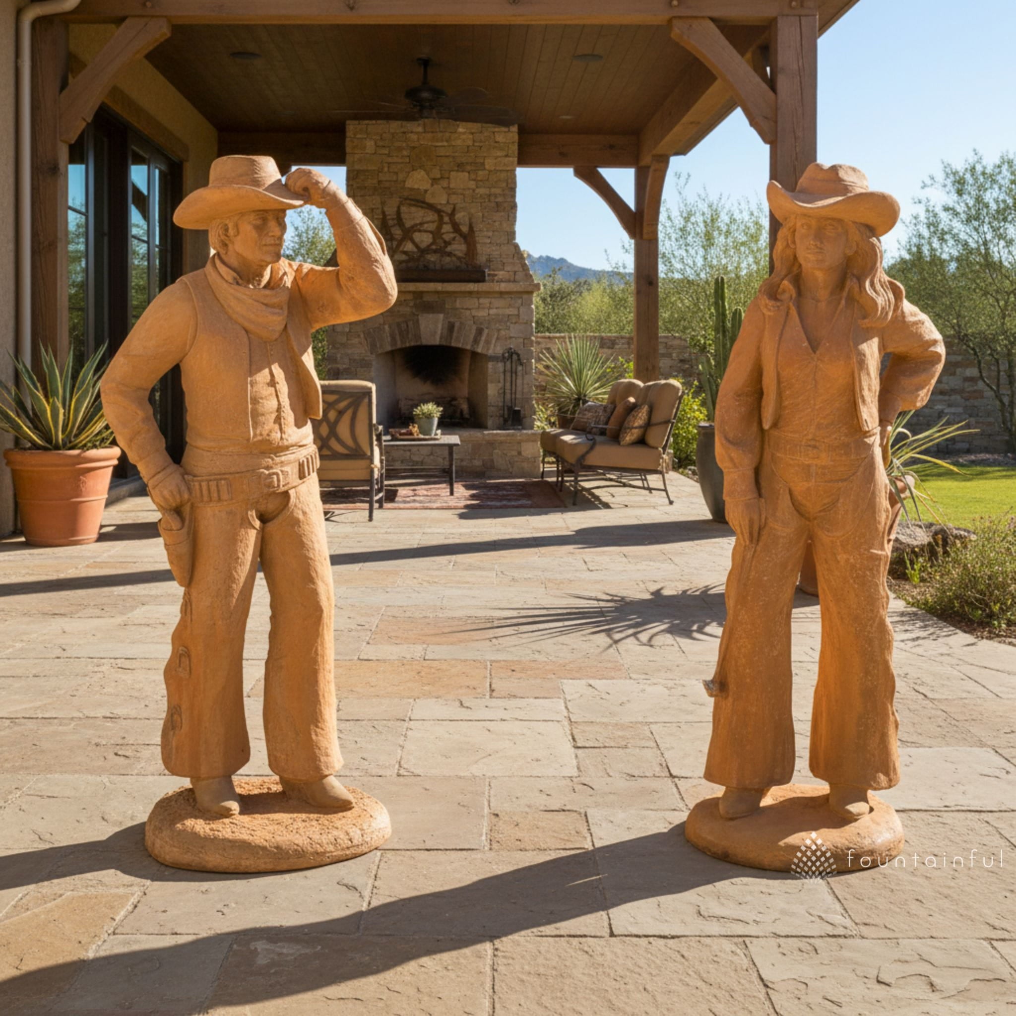 American Cowboy & Cowgirl Concrete Statues by Giannini Garden Ornaments