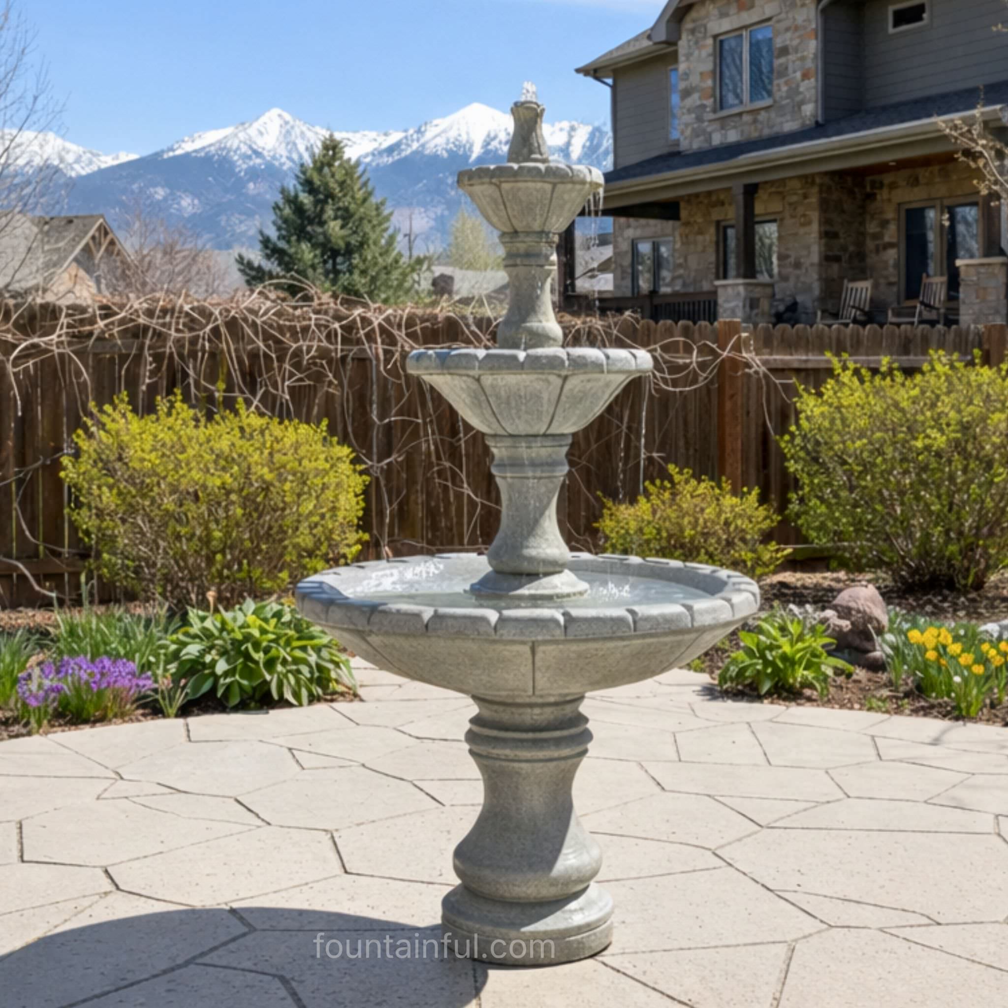 Dijon 3-Tier Tall Concrete Fountain - Fiore #LG173 - 8-Feet