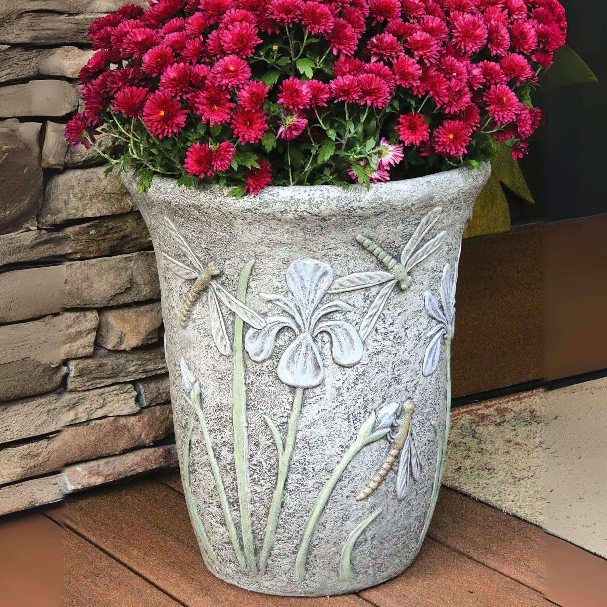  Dragonfly & Flowers Concrete Planter - Massarellis #6082