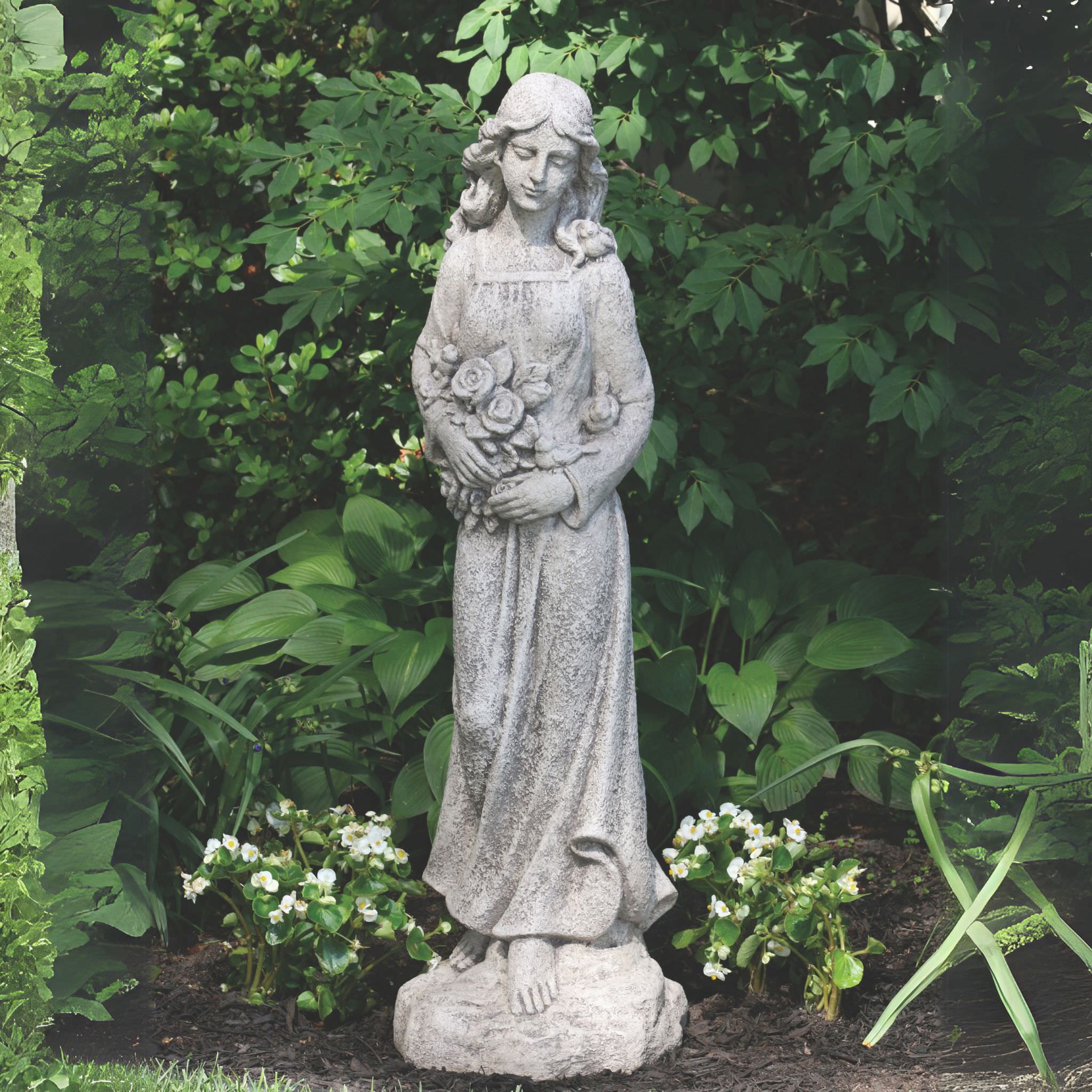 Springtime Flower Girl 40" Concrete Garden Statue - Massarellis #7744