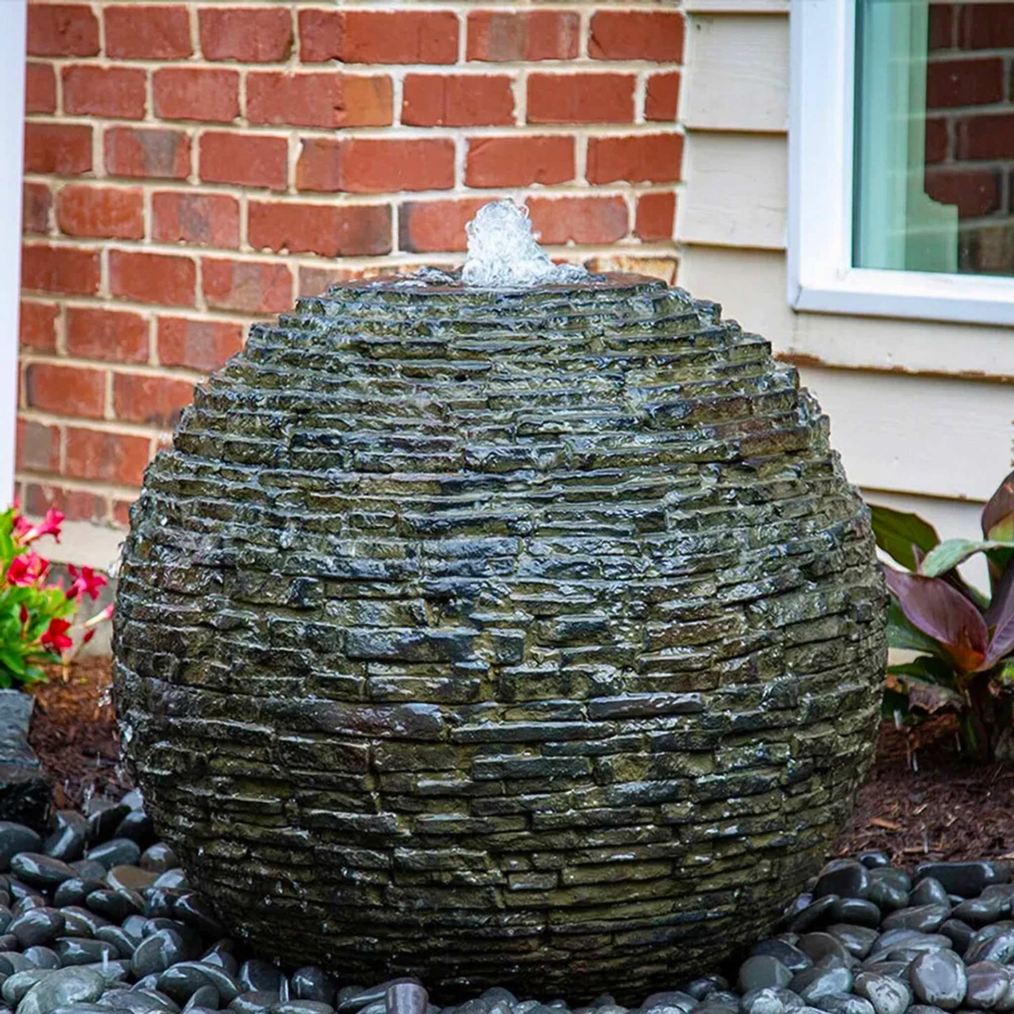 Faux Stacked Slate Sphere Fountain - Complete Kit - Blue Thumb