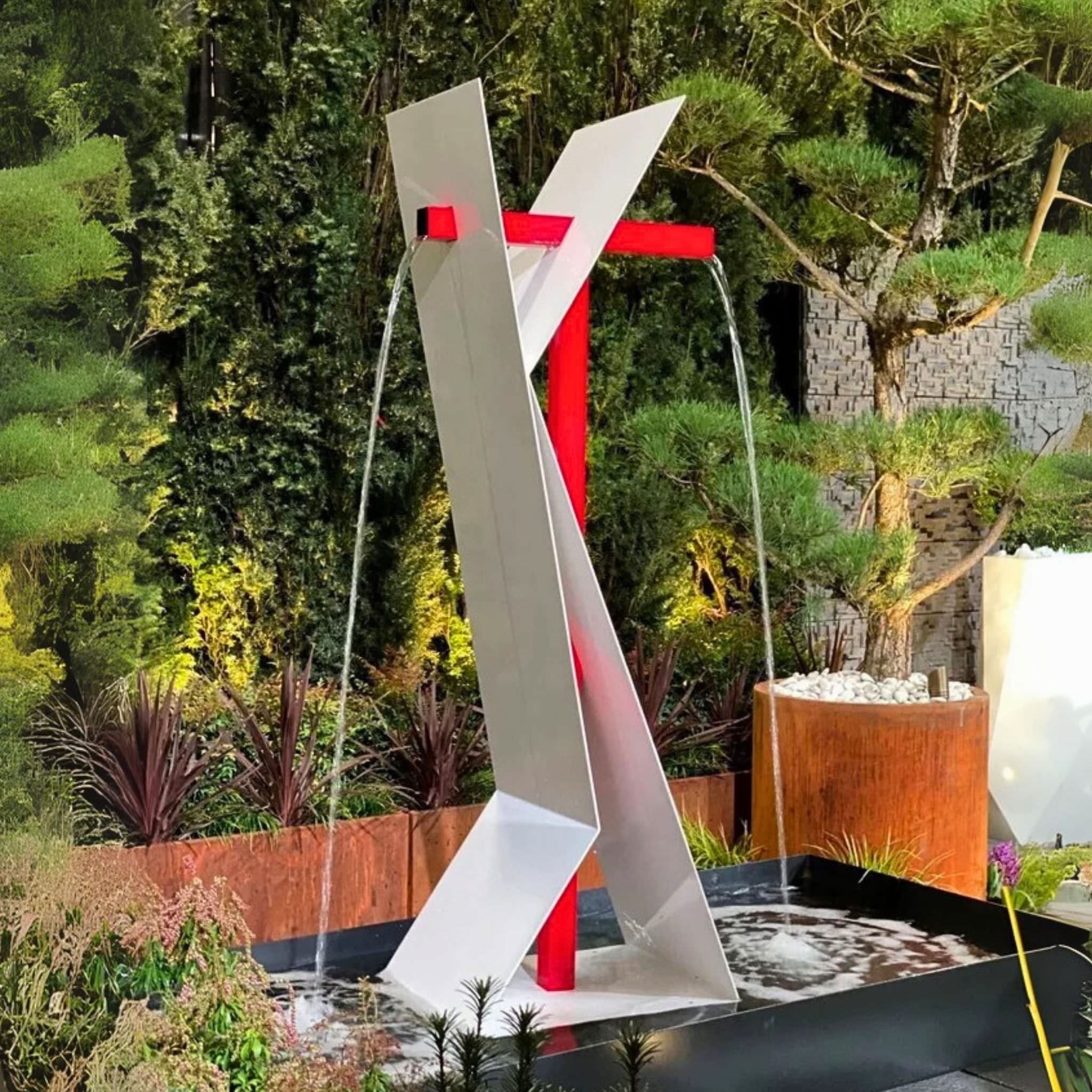 K Modern Fountain in Steel