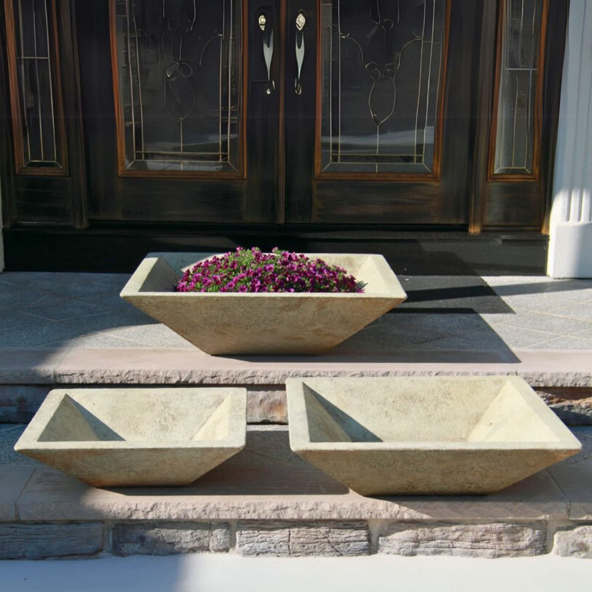 Low Square Bowl Concrete Planters - Massarellis