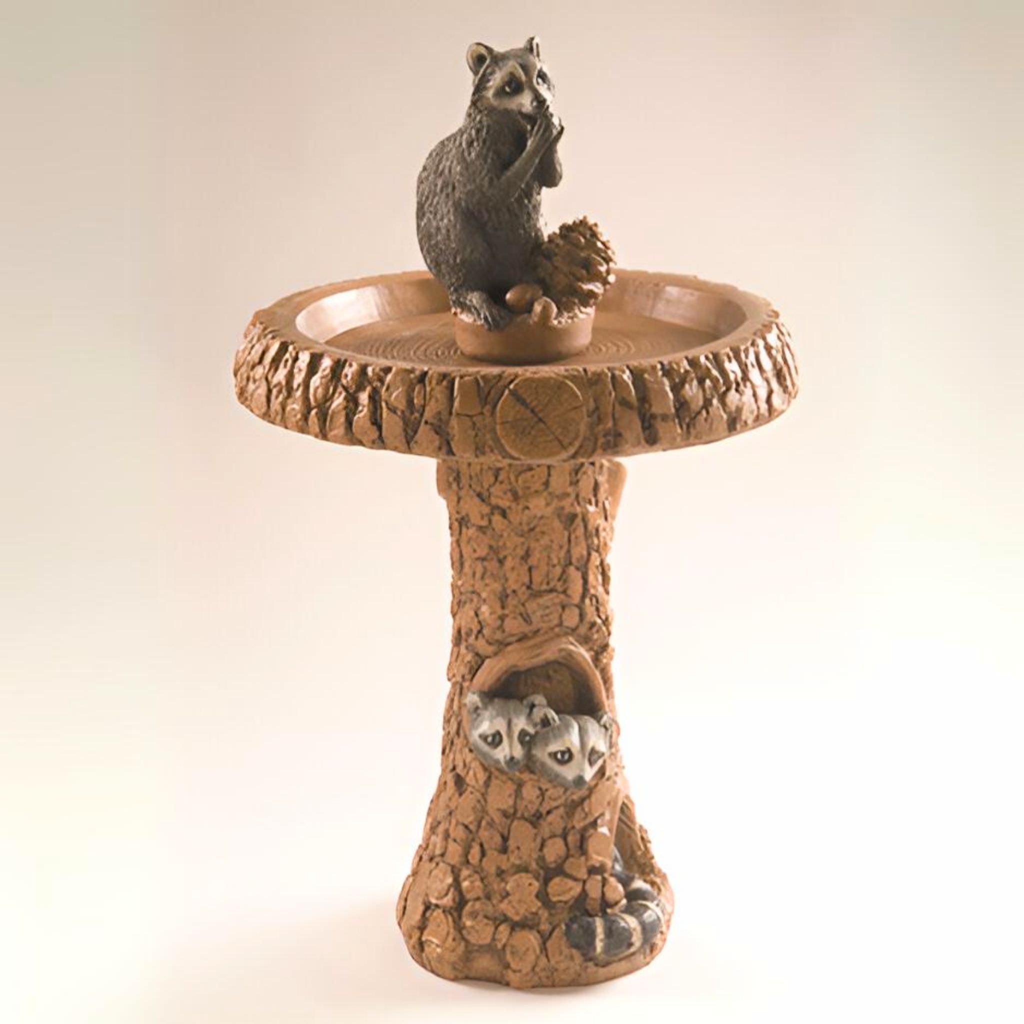 Raccoon & Pinecone Concrete Bird Bath - Fiore #412