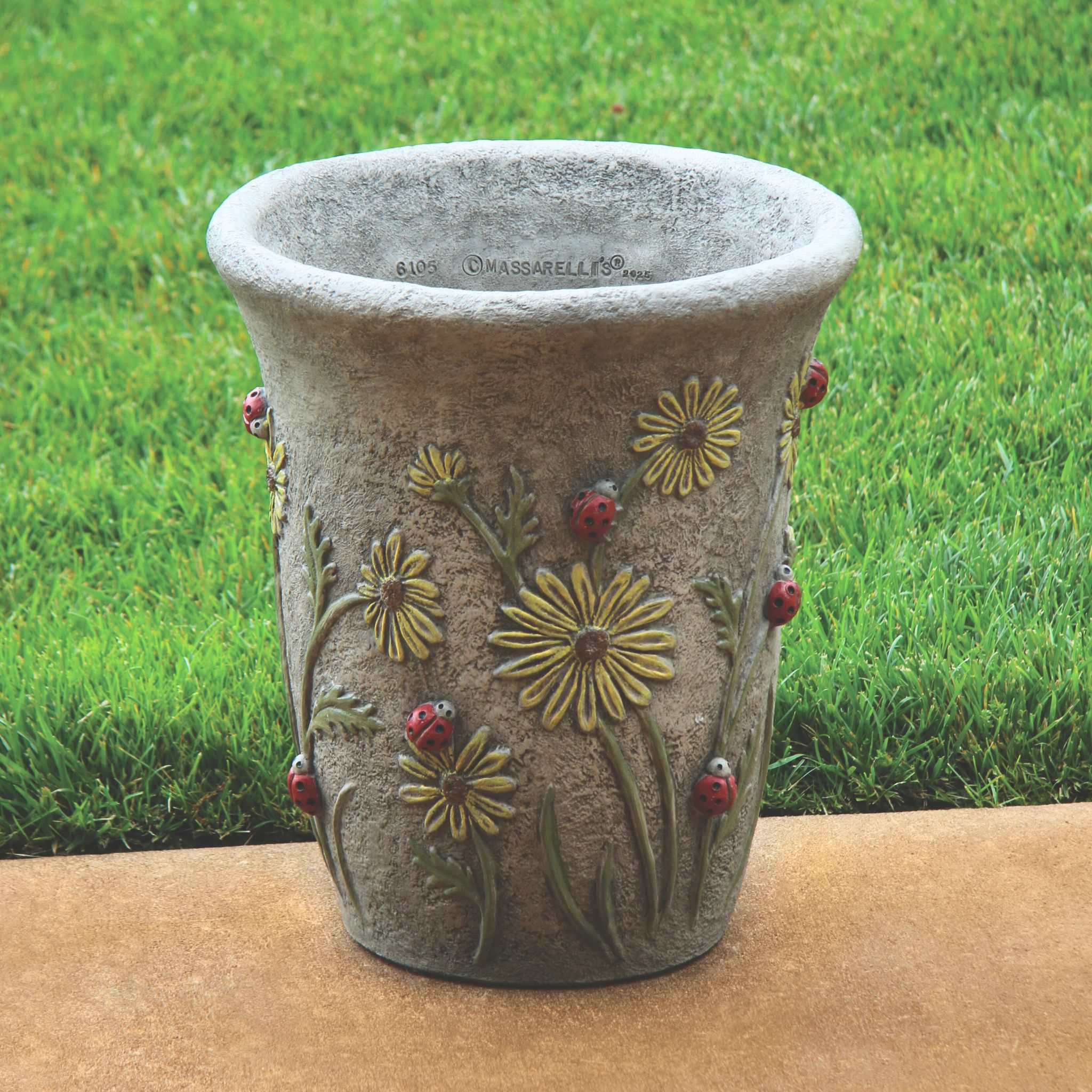 Ladybug & Flowers Concrete Planter