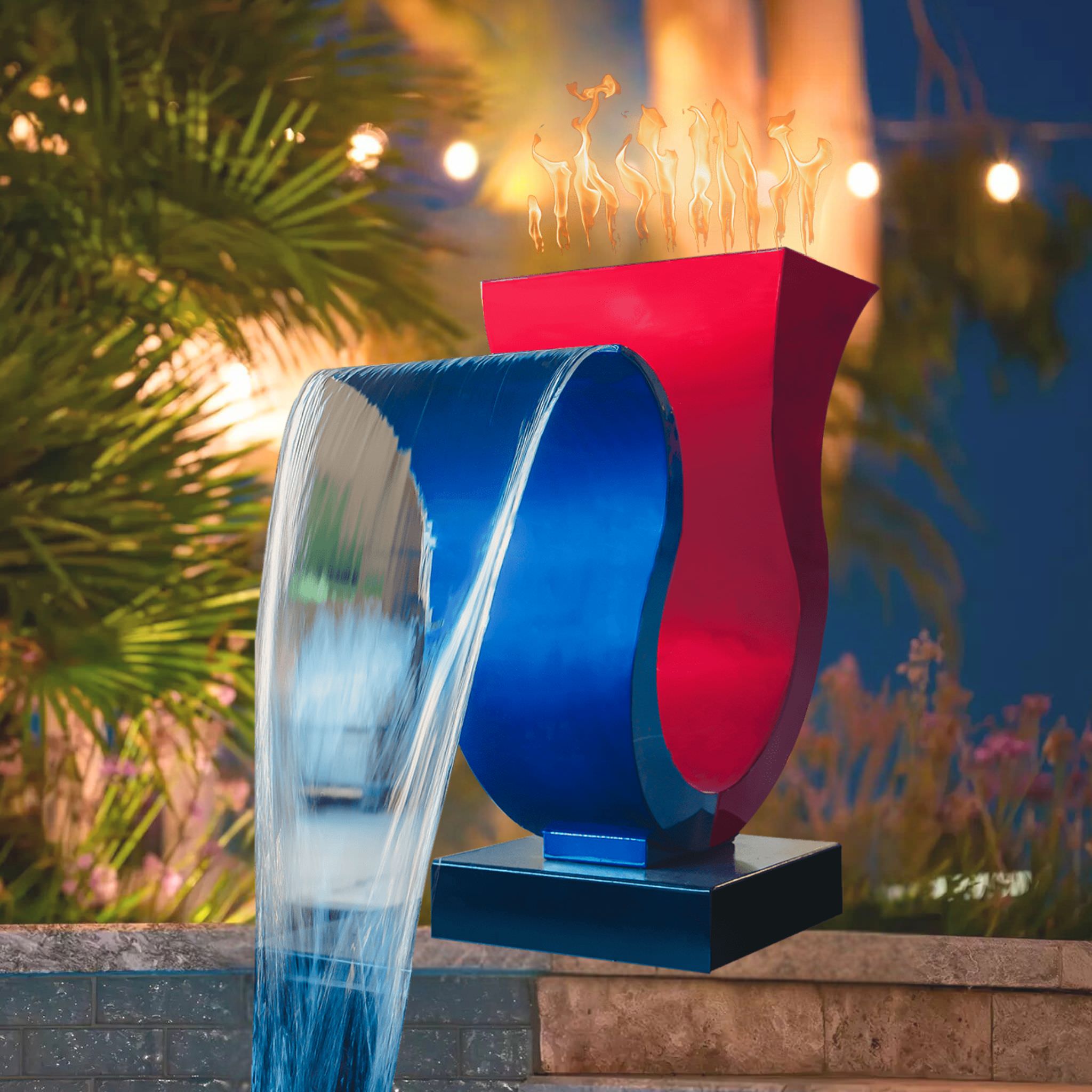 Water Feature Contemporary Outdoor With Fireplace Fire & Water