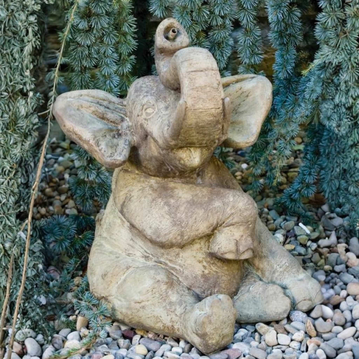Sitting Elephant Plumbed Concrete Water Statue - Massarellis #2866