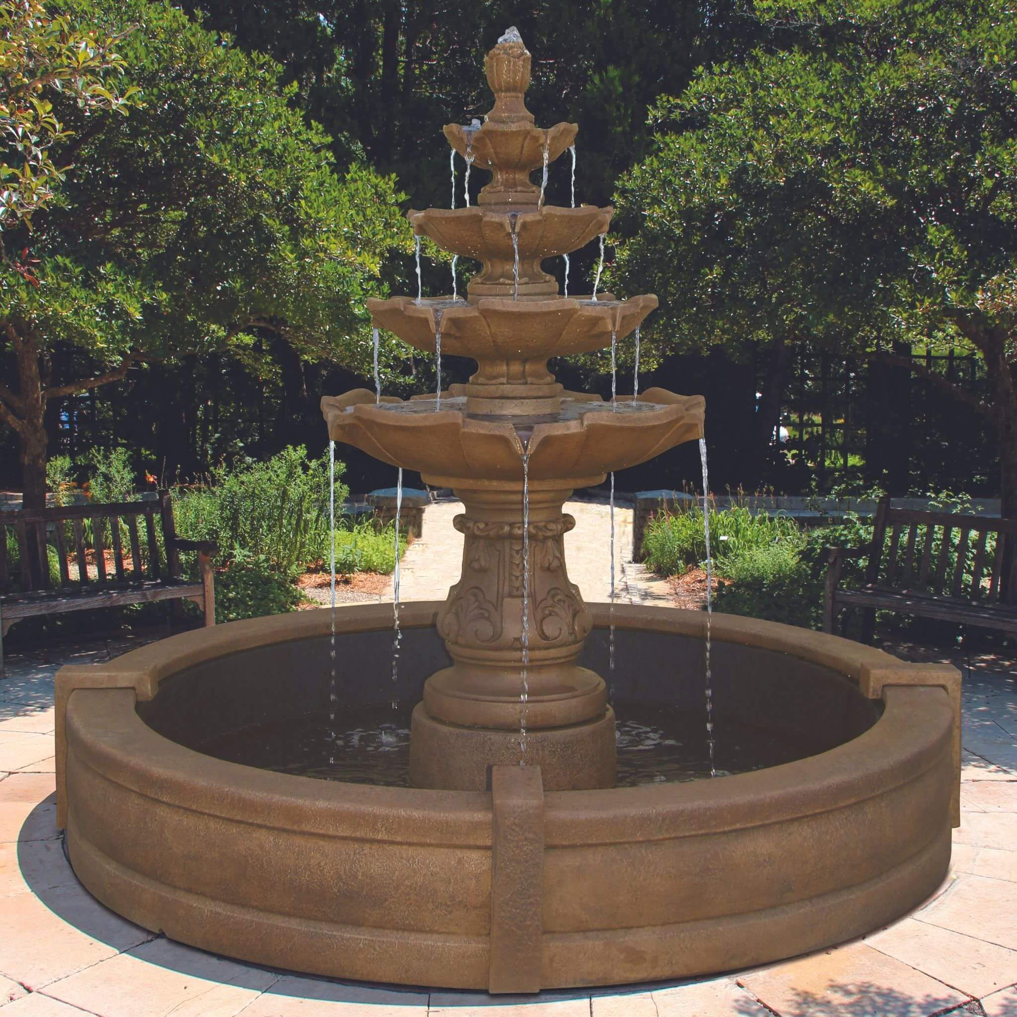 Classic 4-Tier Concrete Fountain w/Pool - Massarellis #3746