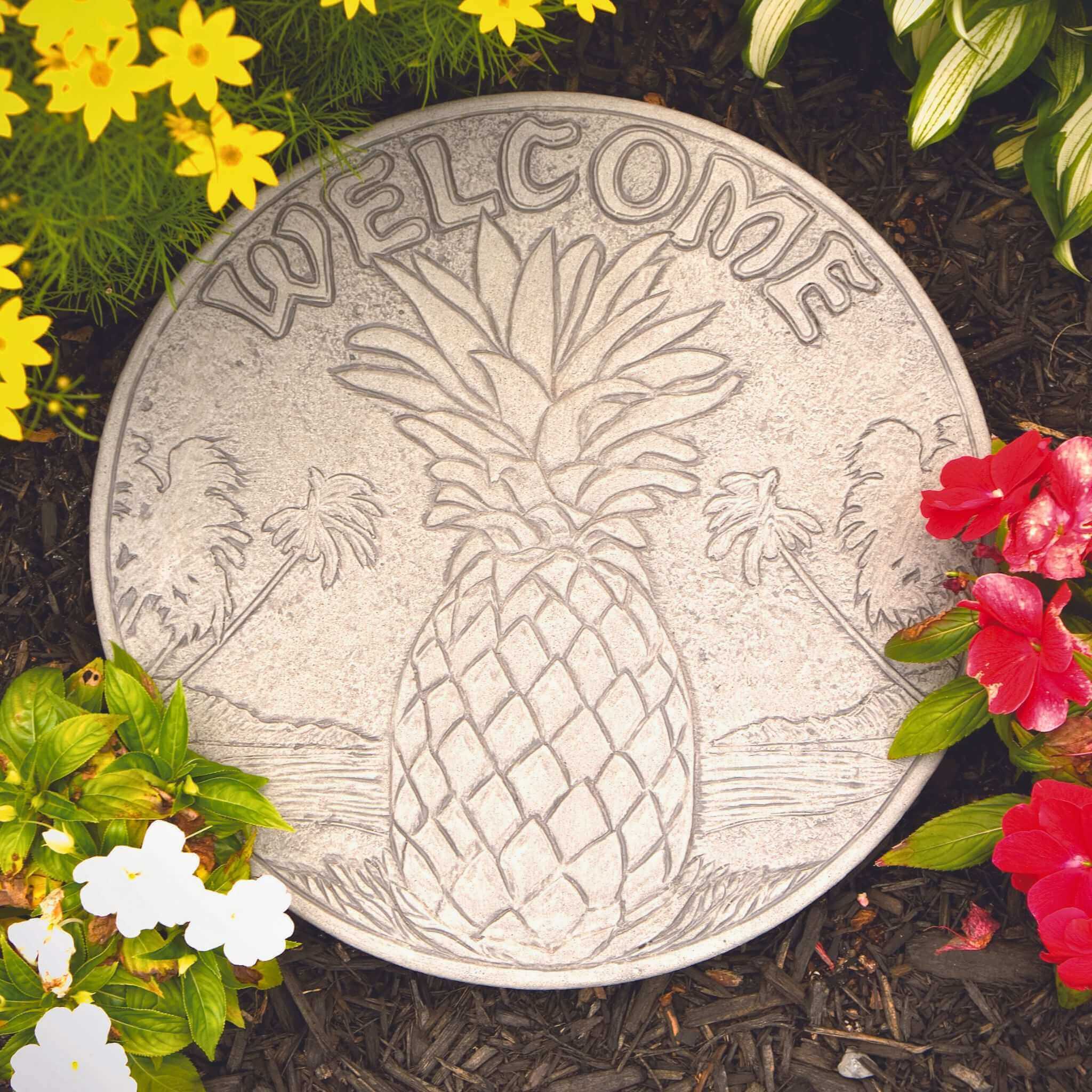 Welcome Pineapple Concrete Round Stepping Stone