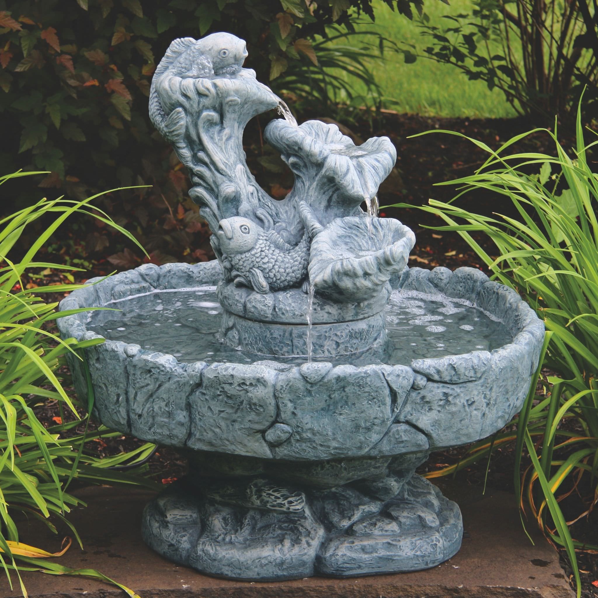 Fish 3-Tier Concrete Fountain - Massarellis #3874