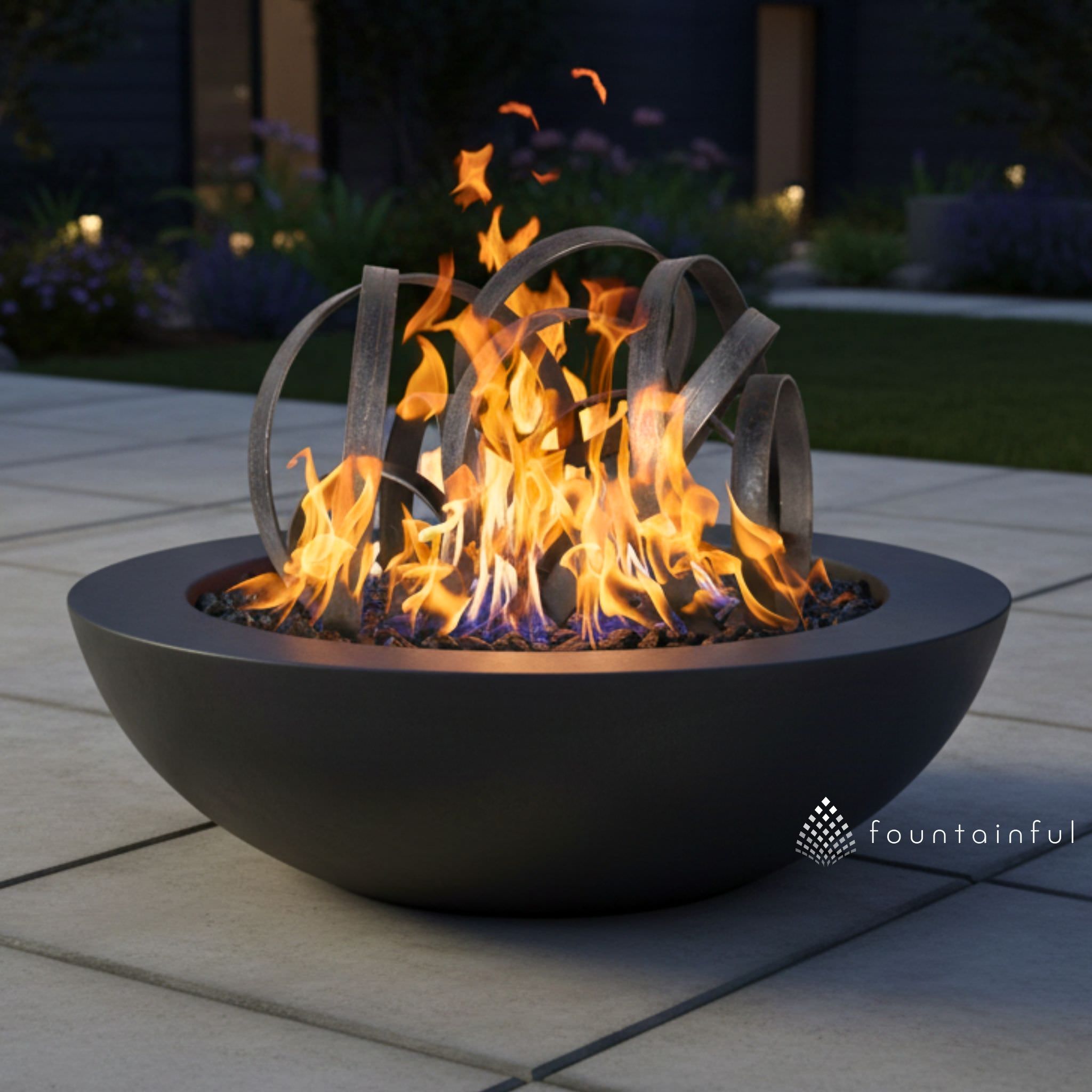 Milled Steel Hoops Fire Ornament - Outdoor Plus