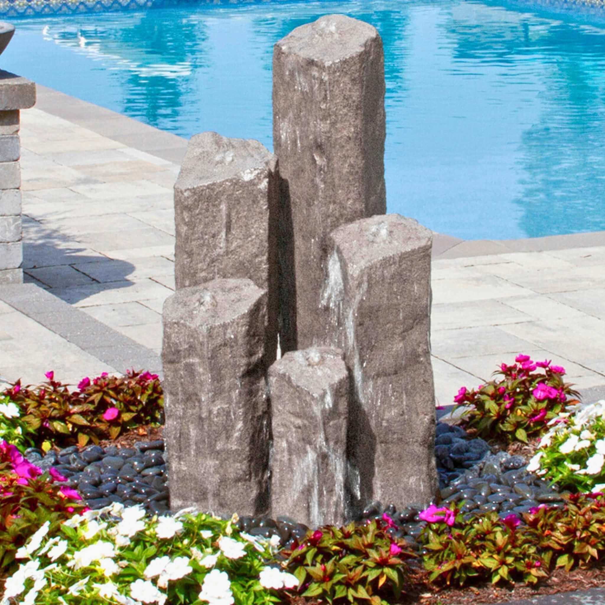 5-Column "Basalt" GFRC Boulder Fountain - Complete Kit - Blue Thumb