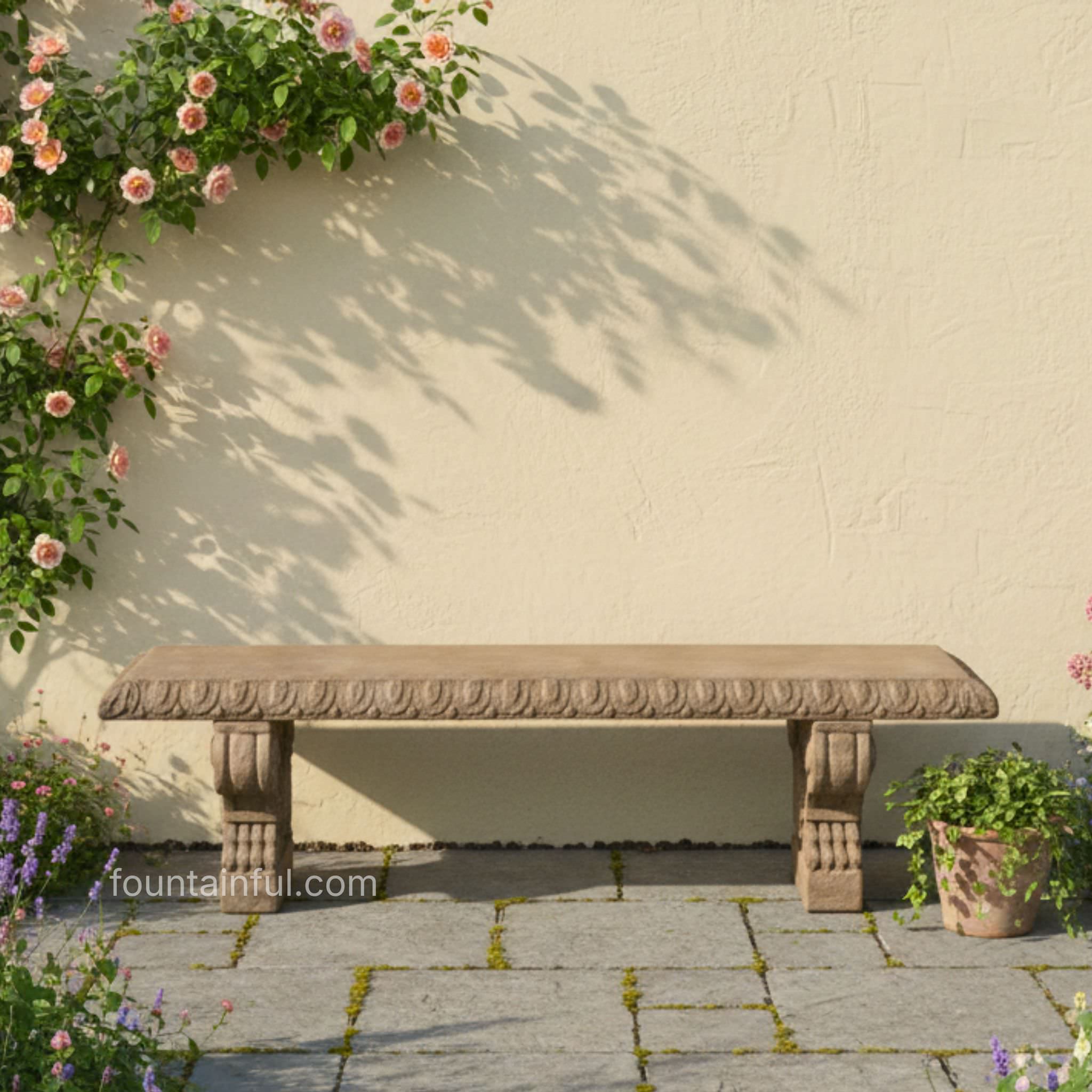 Euro Flat 6-Foot Concrete Garden Bench - Fiore #632