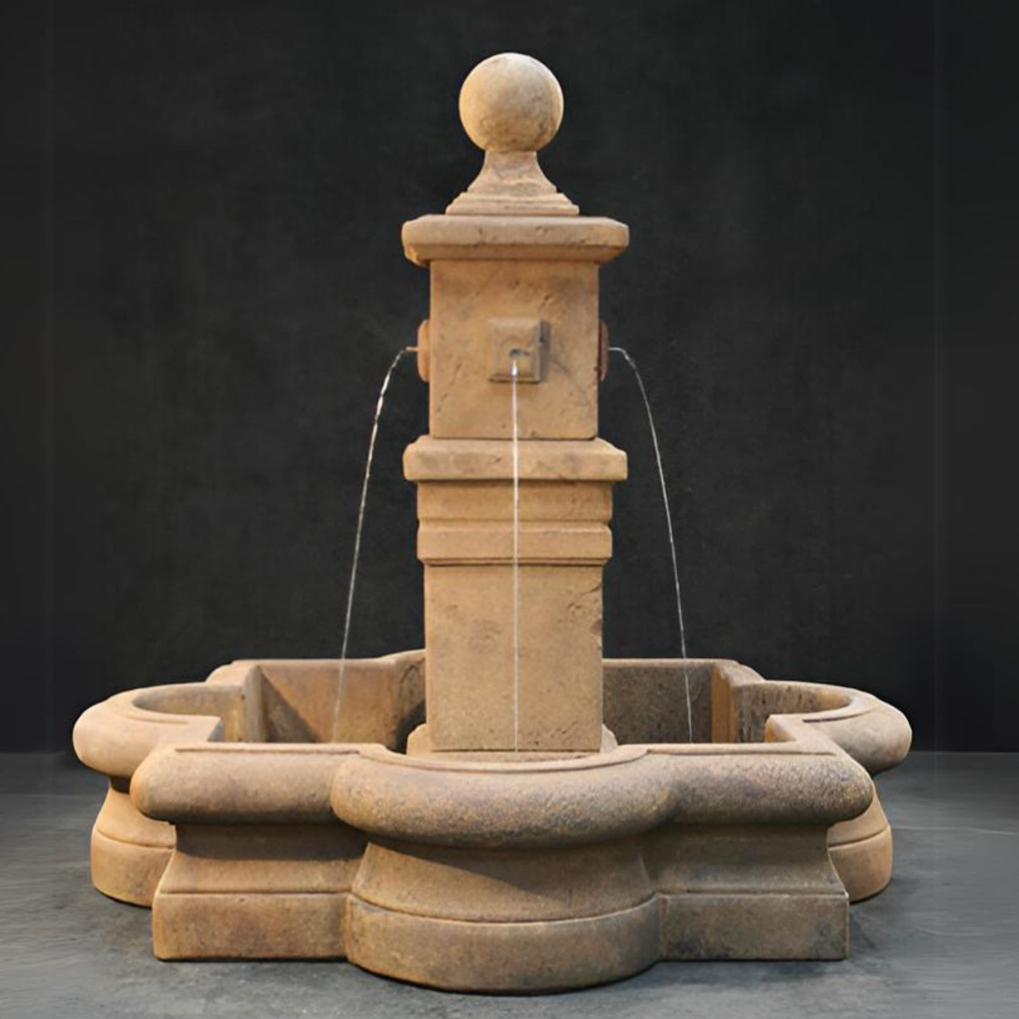 Bella Concrete Fountain in Quatrefoil Basin - Fiore #235