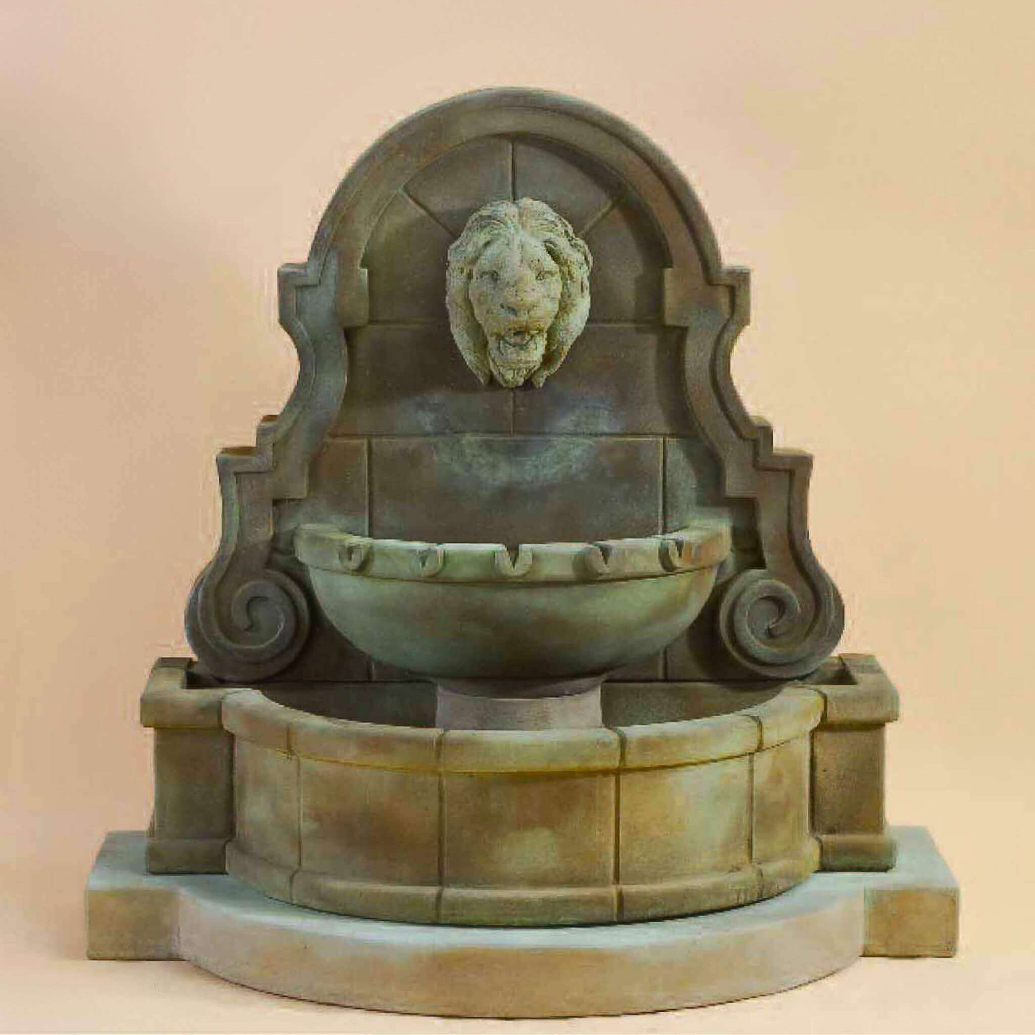Liguria Lion Head Concrete Wall Fountain