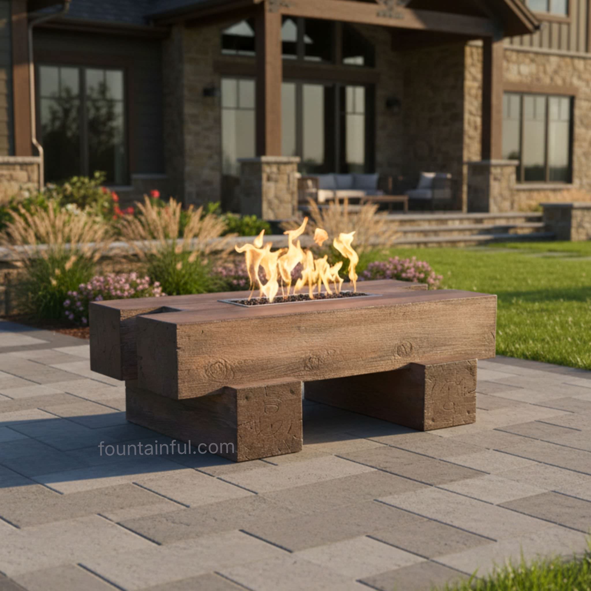 Palo "Woodgrain" Concrete Gas Fire Pit - Outdoor Plus - Rustic Luxury