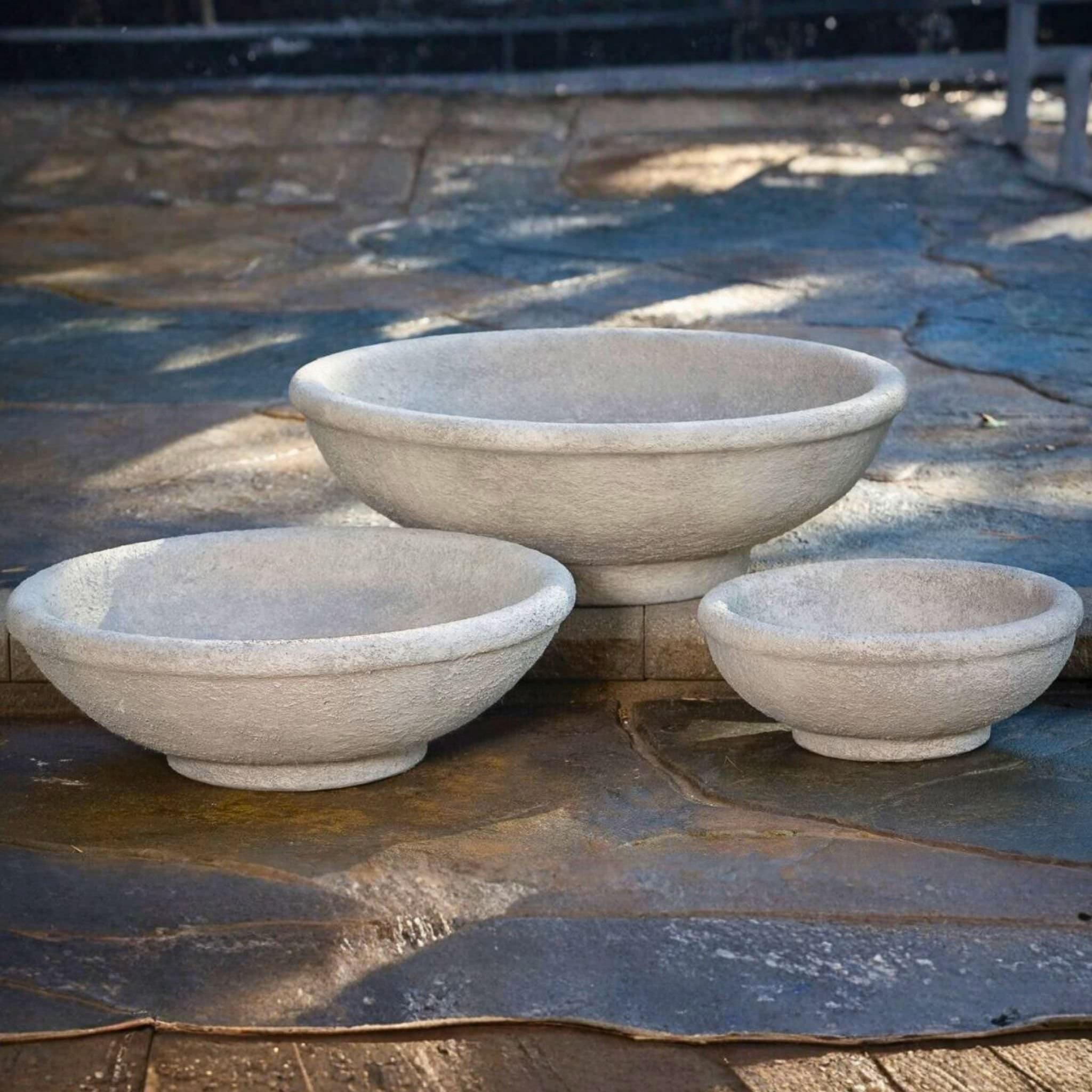 Low Round Bowl Concrete Planters - Massarellis