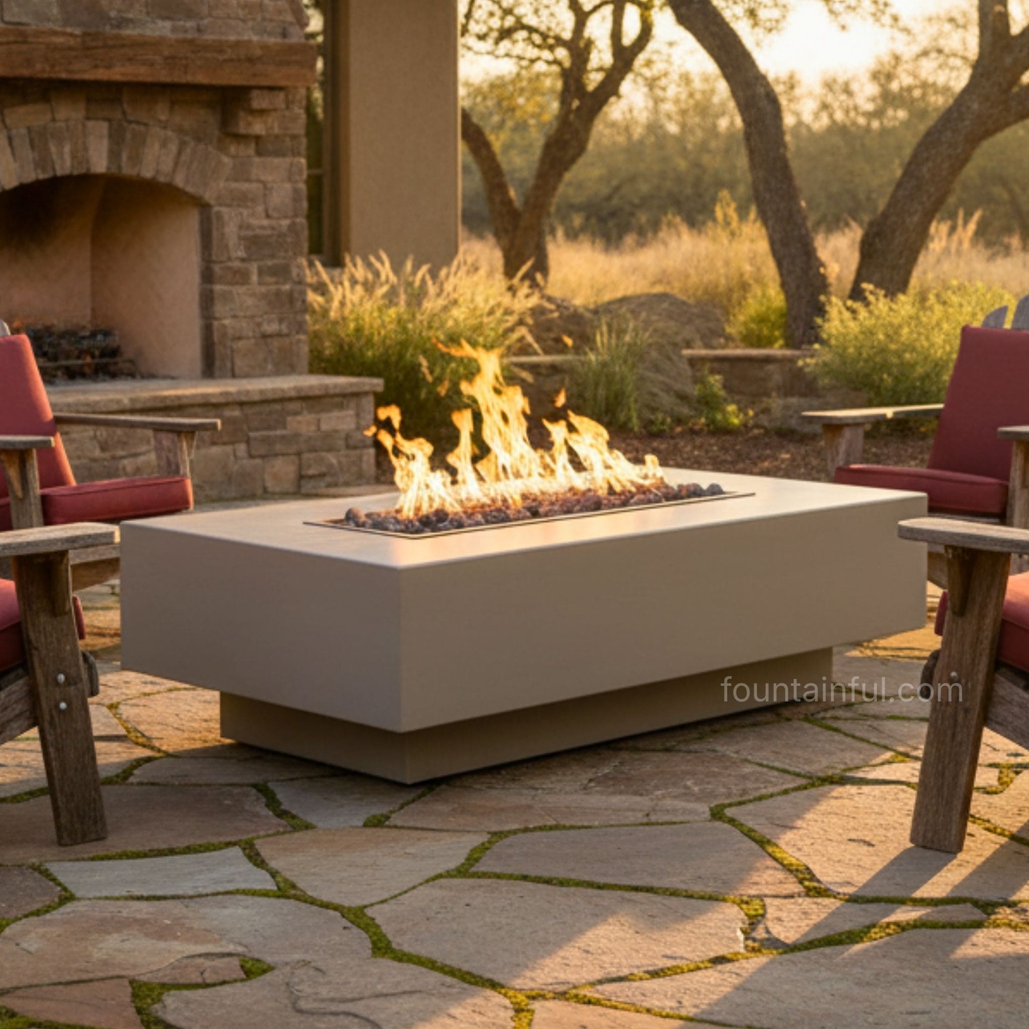 Del Mar Concrete Gas Fire Pit - The Outdoor Plus - Linear Rectangle GFRC