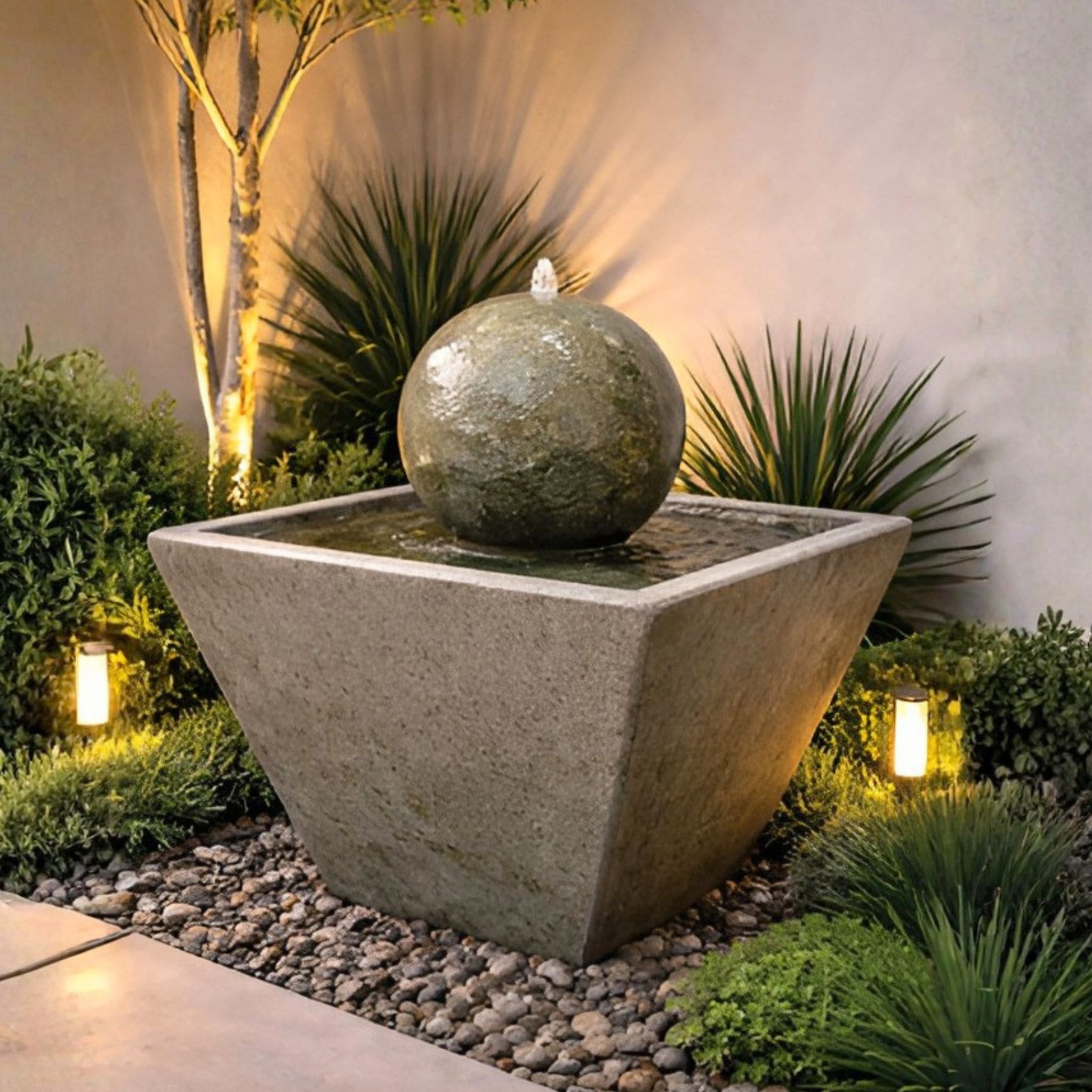 Cubis Concrete Fountain - Fiore #2126F - Meditation Garden Decor