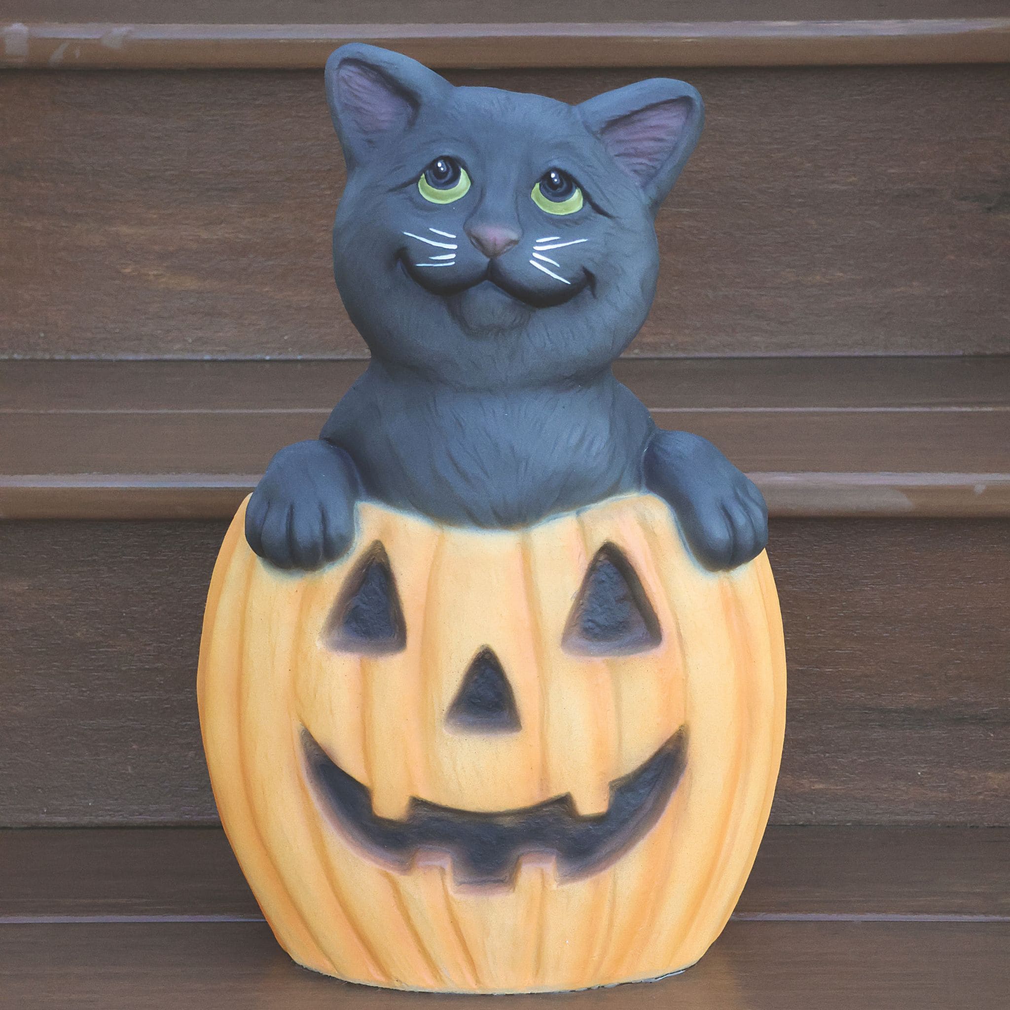 Contemporary Pumpkin & Cat Concrete Statue - Massarellis #4235