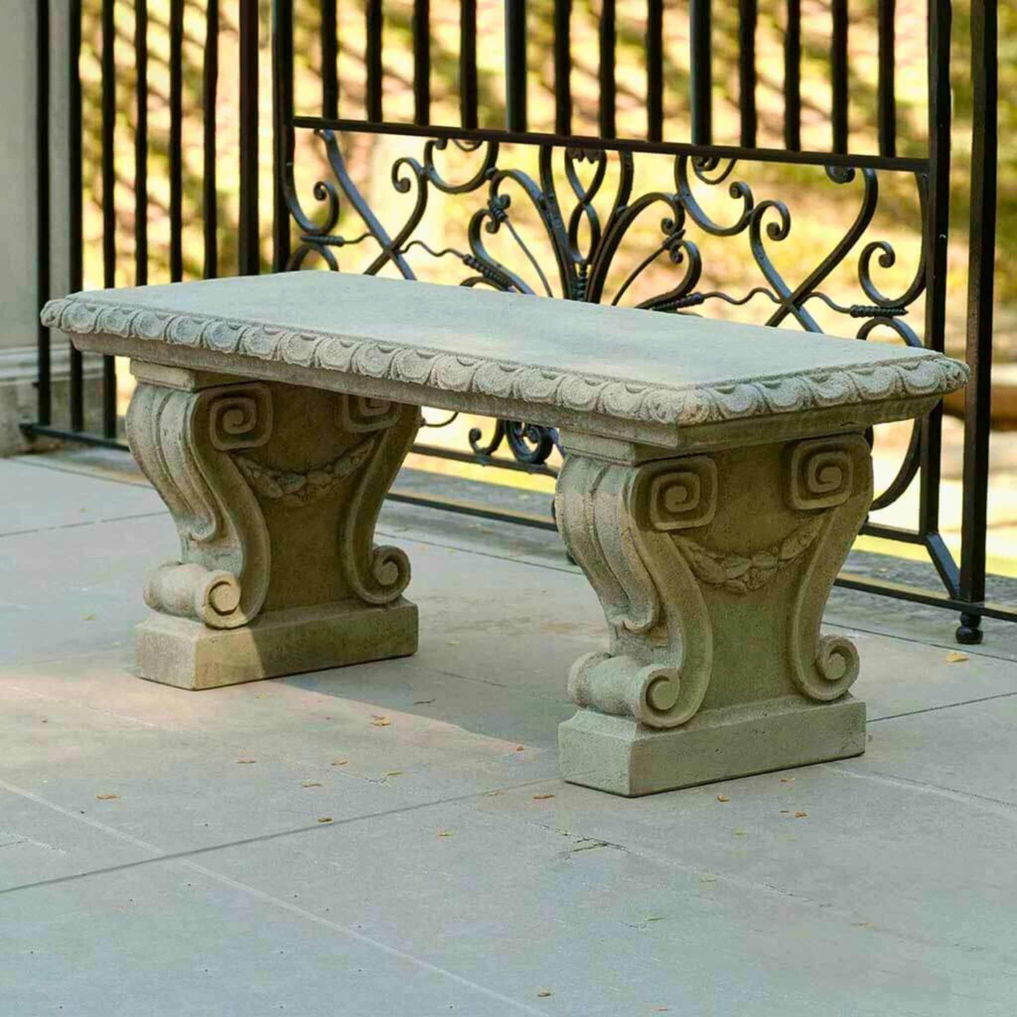Longwood Main Fountain Concrete Garden Bench - Campania #BE33