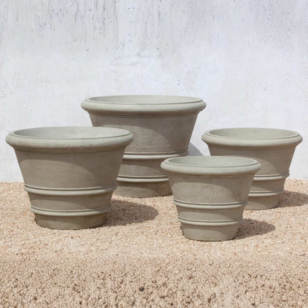 Classic Rolled Rim Concrete Round Planters - Campania - Handmade Garden Decor