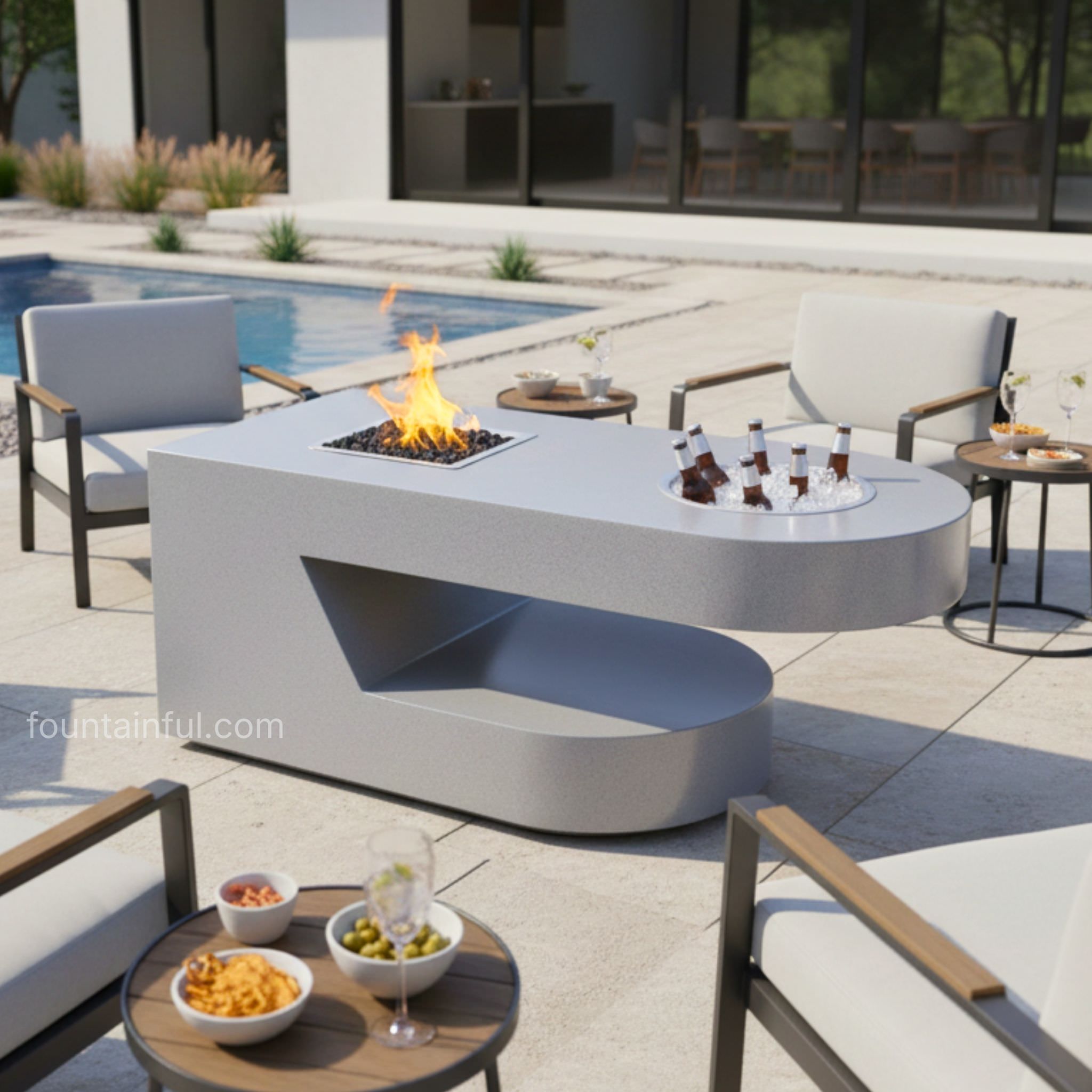 Dana 5ft. Steel Gas Fire Pit & Ice Chest - Outdoor Plus