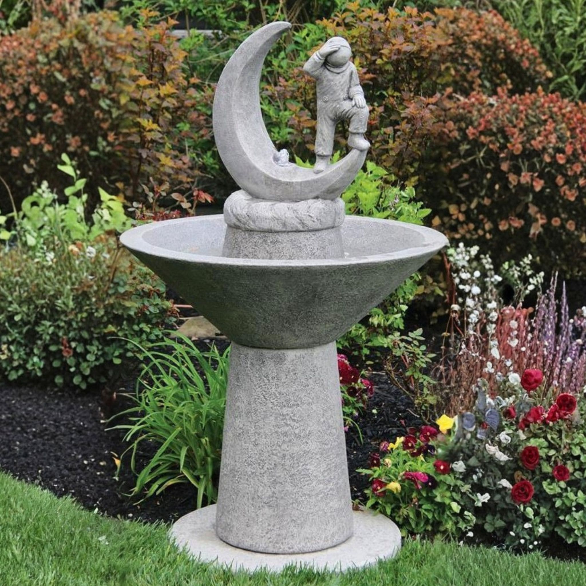Garden Astronaut Concrete Fountain w/Lights - Massarellis #3829 - Bubbler