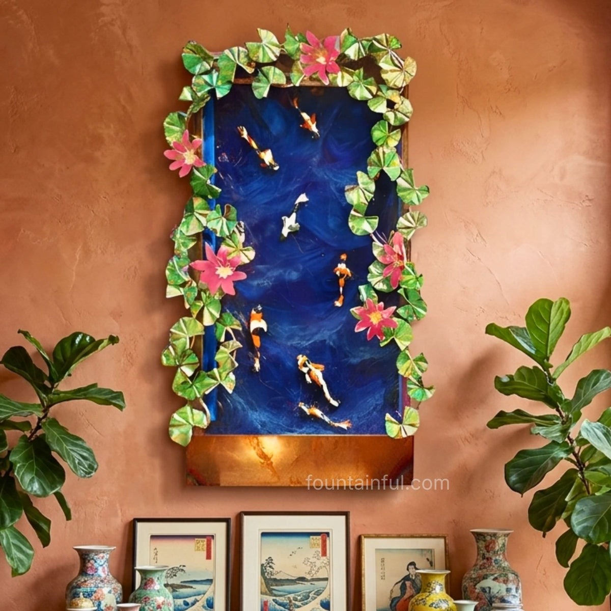 Koi & Lotus Wall Fountain - CHG - Asian Water Feature Home Decor