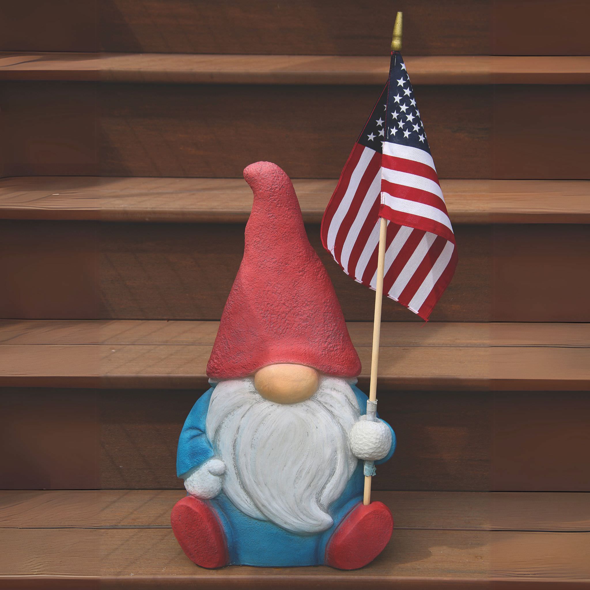 Flag Garden Gnome Concrete Statue - Massarellis #7613